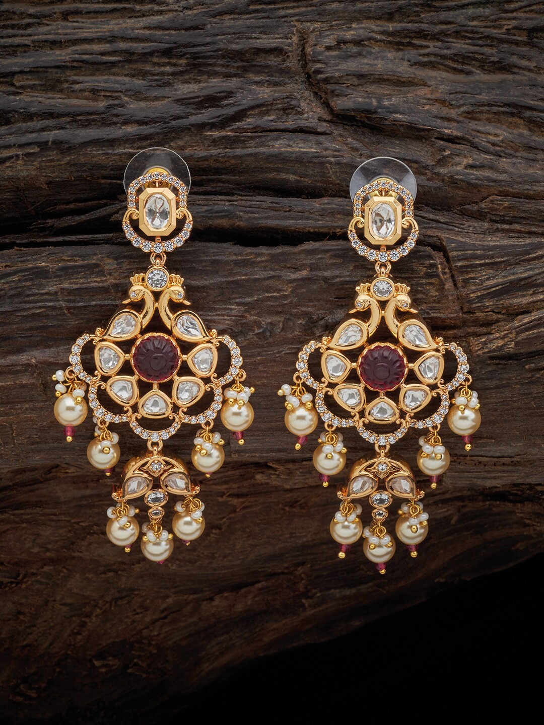 

Kushal's Fashion Jewellery Gold Plated Kundan Studded Contemporary Drop Earrings