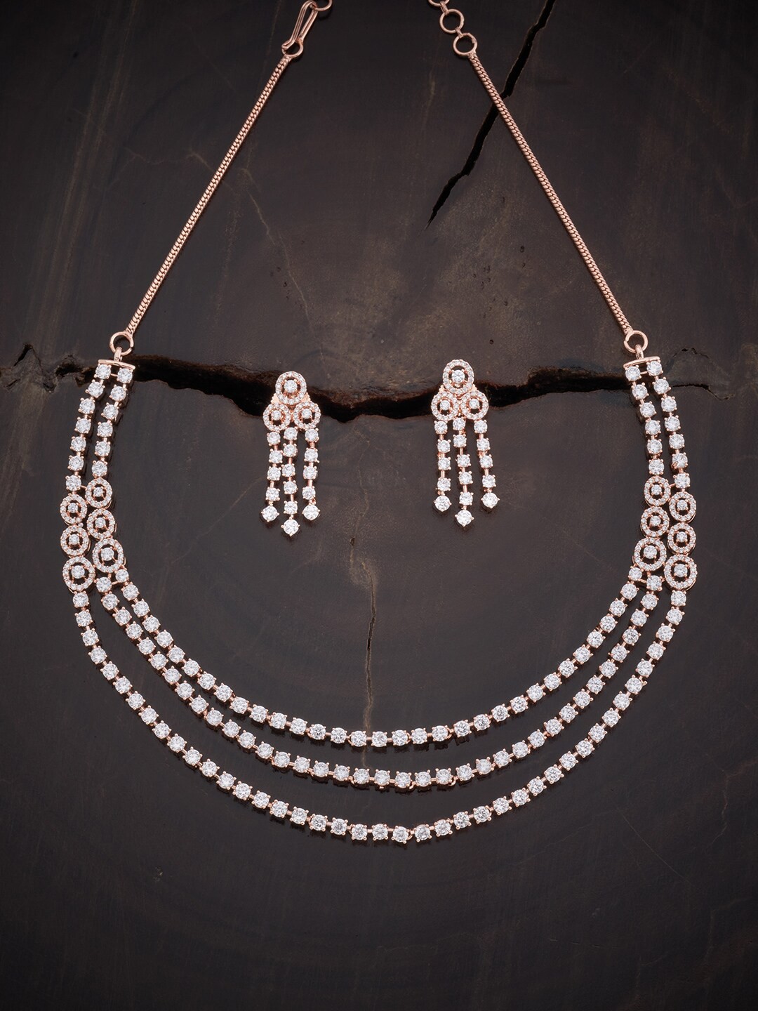

Kushal's Fashion Jewellery Rose Gold-Plated CZ-Studded Jewellery Set