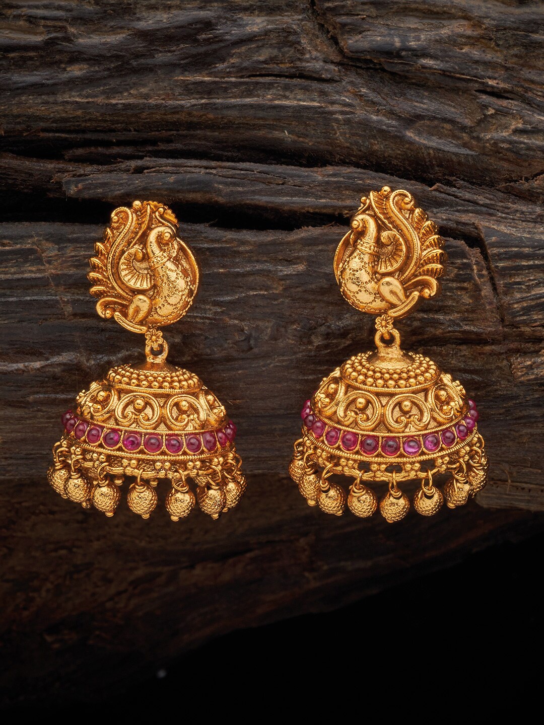 

Kushal's Fashion Jewellery Gold Plated Antique Dome Shaped Jhumkas Earrings