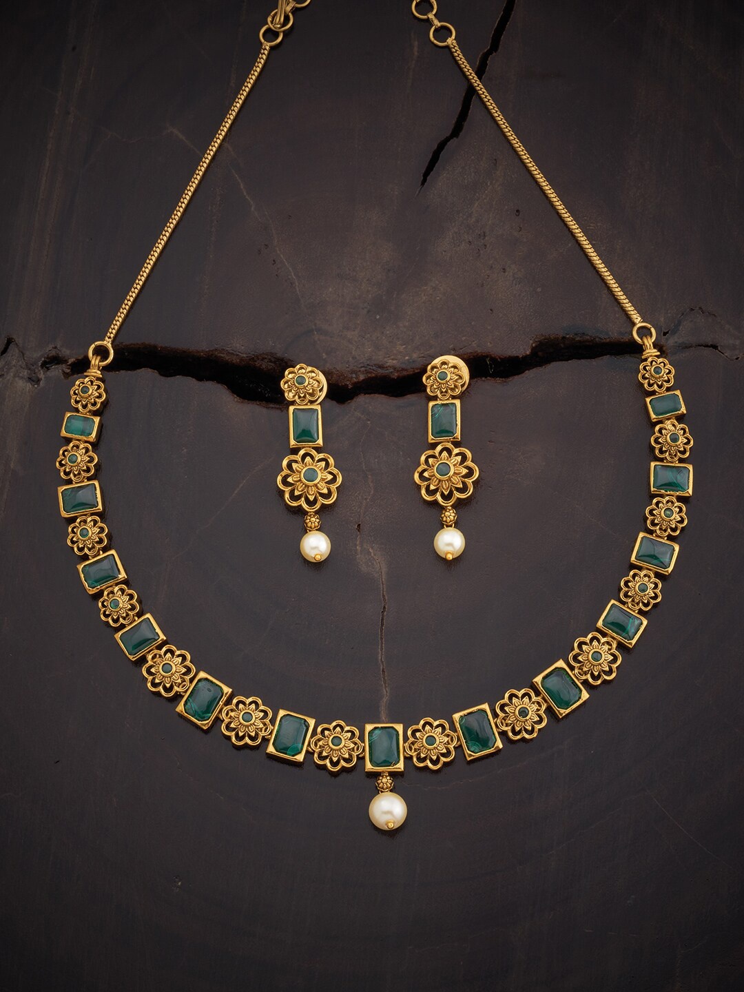 

Kushal's Fashion Jewellery Stone Studded Antique Jewellery Set, Gold