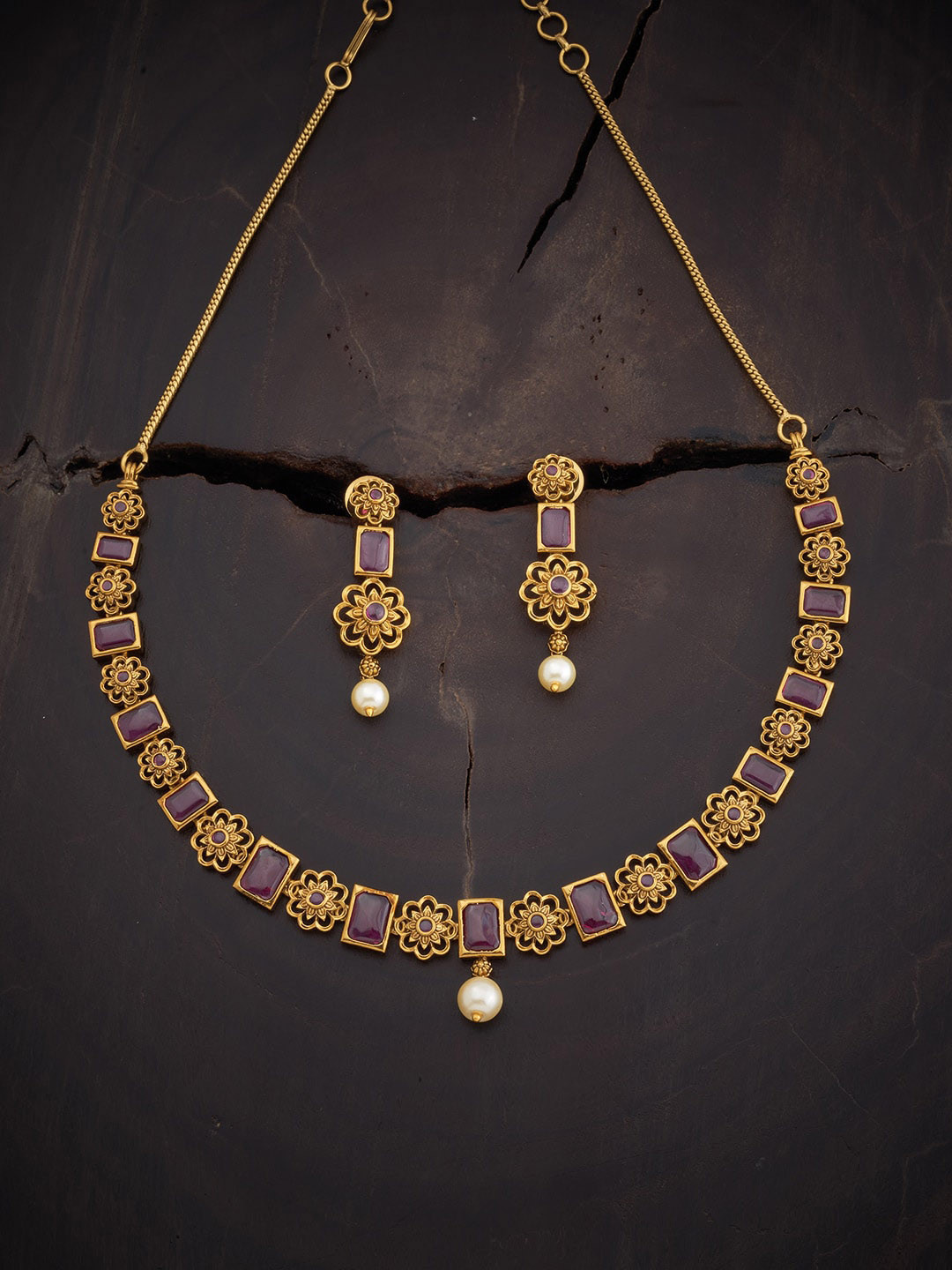 

Kushal's Fashion Jewellery Stone Studded & Beaded Temple Jewellery Set, Gold