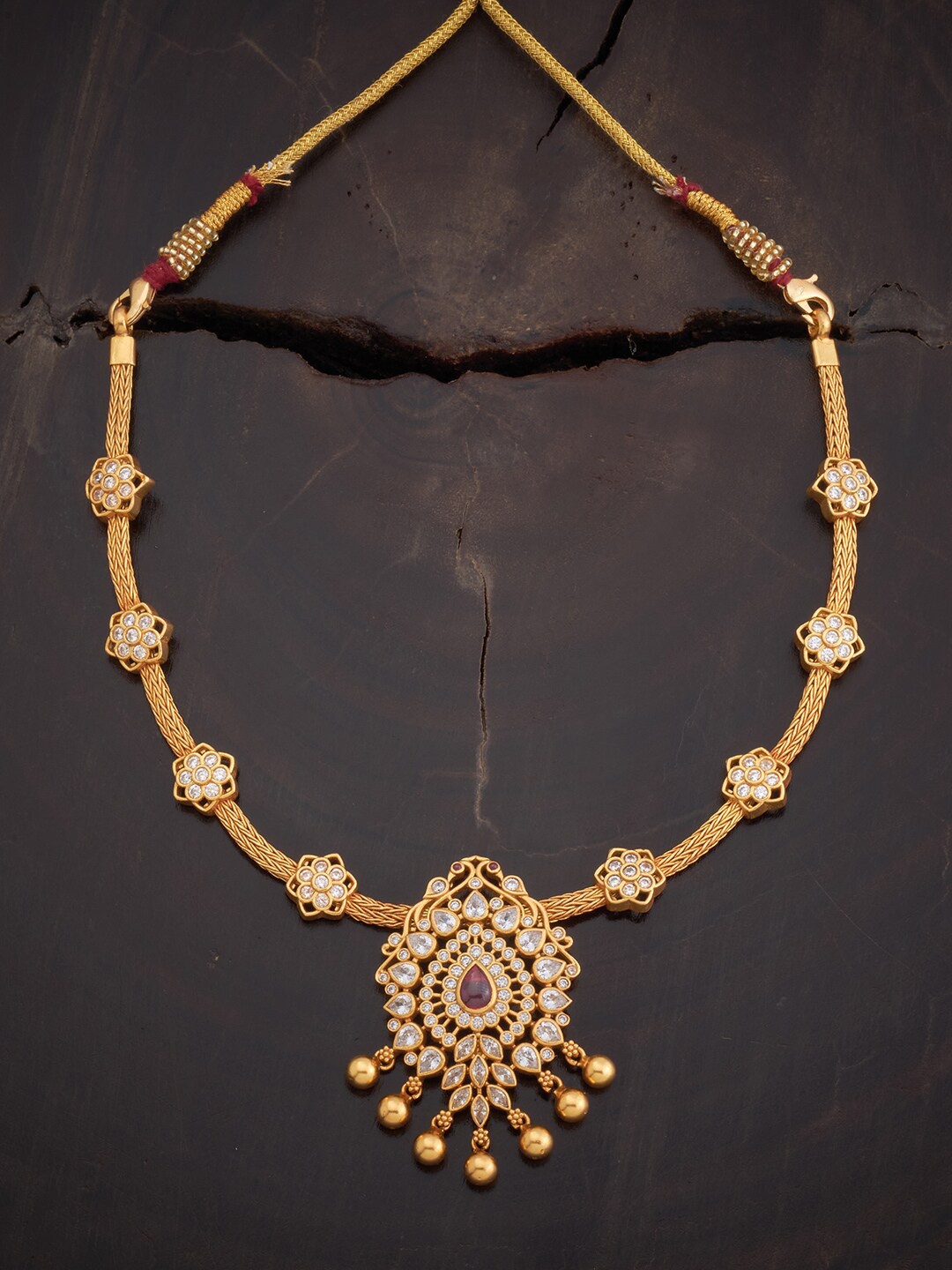 

Kushal's Fashion Jewellery 92.5 Pure Silver Gold-Plated Temple Necklace, Red
