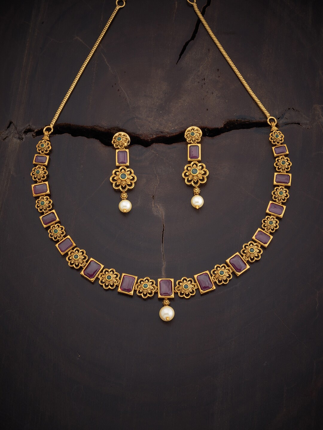 

Kushal's Fashion Jewellery Stone-Studded & Beaded Antique Jewellery Set, Gold