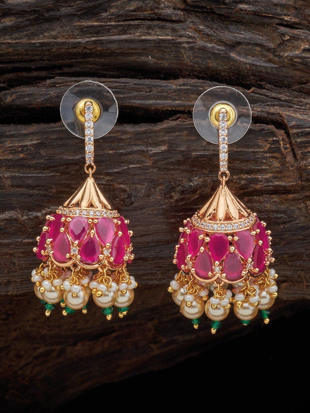 

Kushal's Fashion Jewellery Gold Plated Classic Jhumkas Earrings, Red