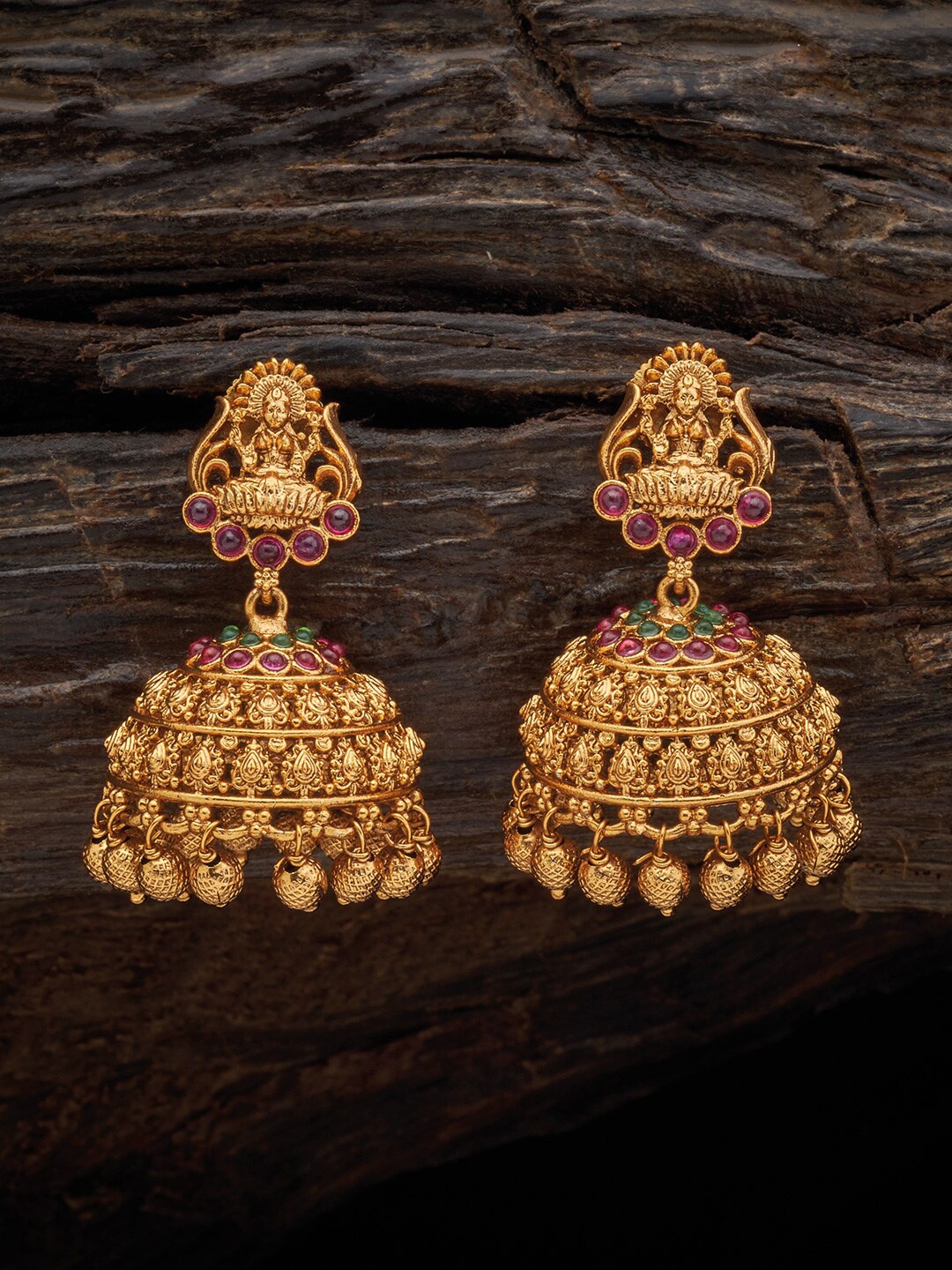 

Kushal's Fashion Jewellery Gold Plated Dome Shaped Jhumkas Earrings, Red