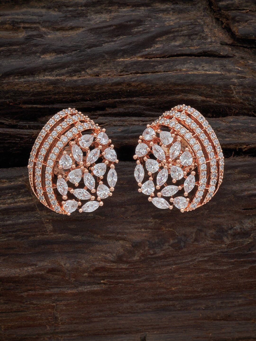 

Kushal's Fashion Jewellery Rose-Gold Plated Floral Studs Earrings, White