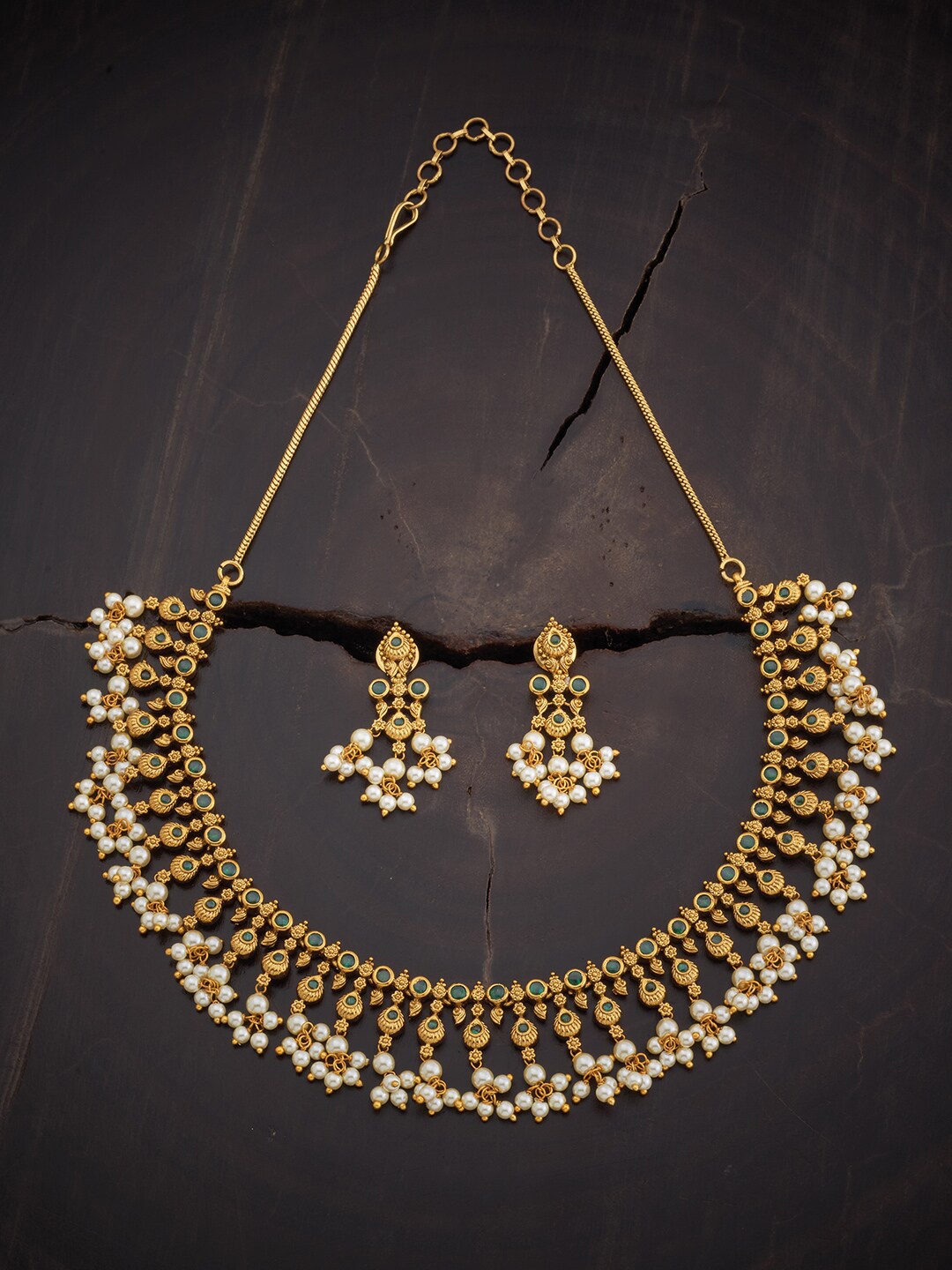 

Kushal's Fashion Jewellery Stone Studded & Beaded Antique Jewellery Set, Gold