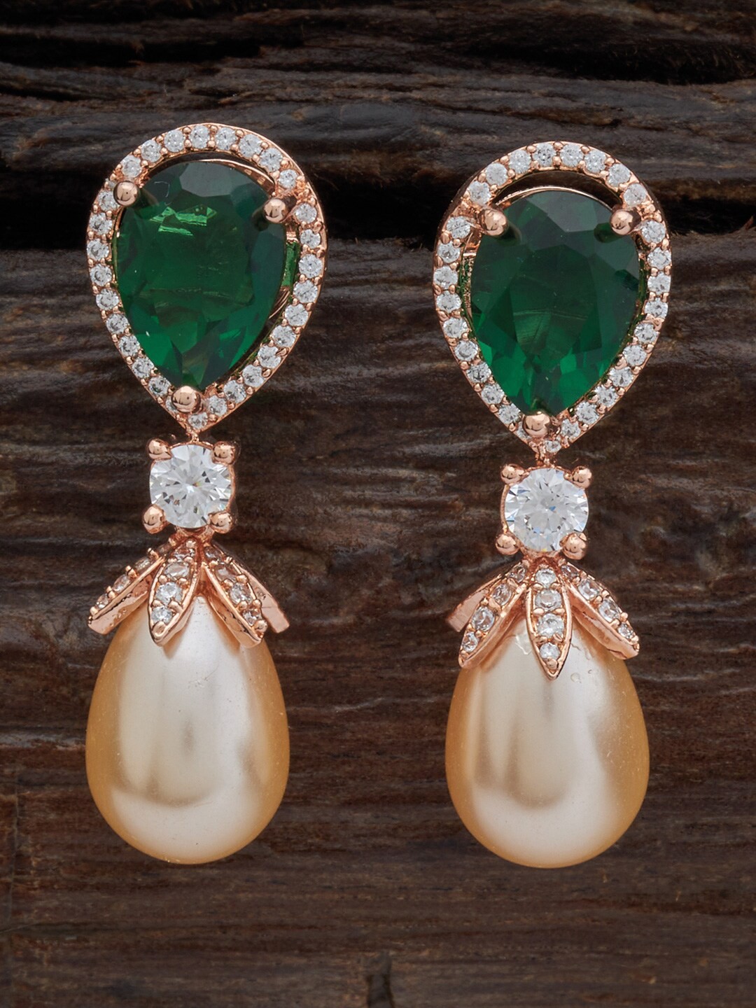 

Kushal's Fashion Jewellery Rose-Gold Plated Contemporary Drop Earrings, Green
