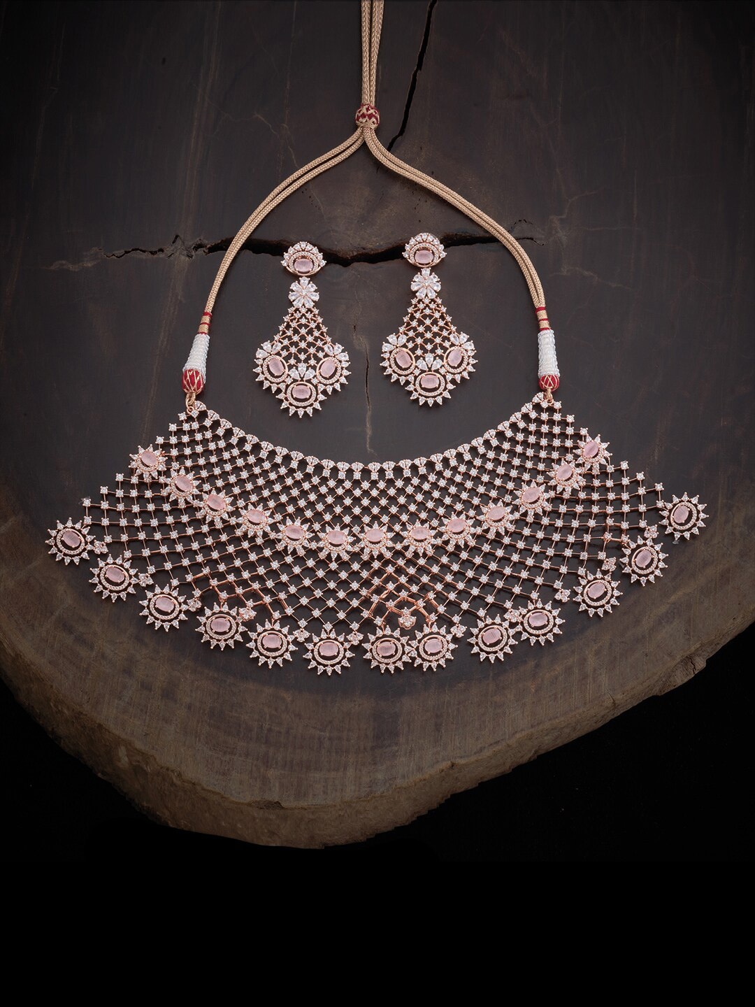 

Kushal's Fashion Jewellery Rose Gold-Plated CZ-Studded Jewellery Set