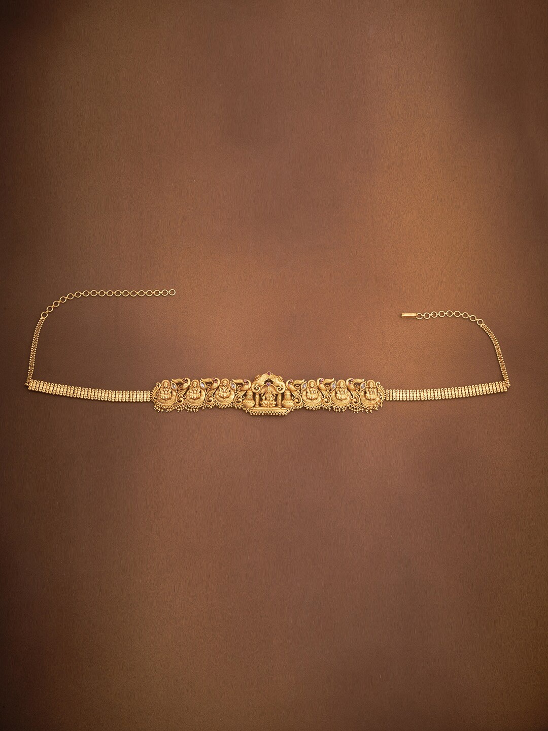 

Kushal's Fashion Jewellery Gold-Plated CZ-Studded Kamarbandh, Red