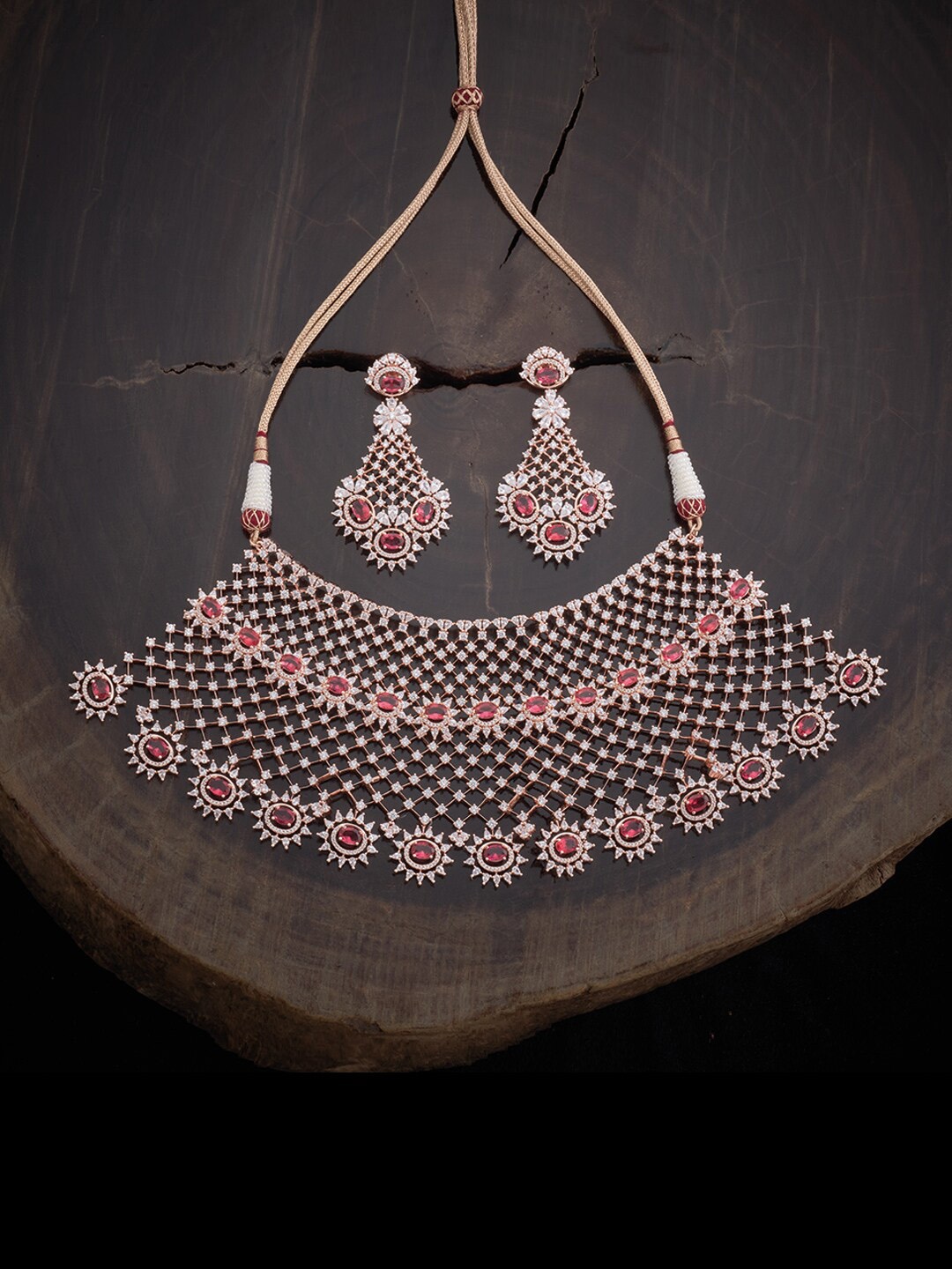 

Kushal's Fashion Jewellery Rose Gold-Plated CZ-Studded Jewellery Set