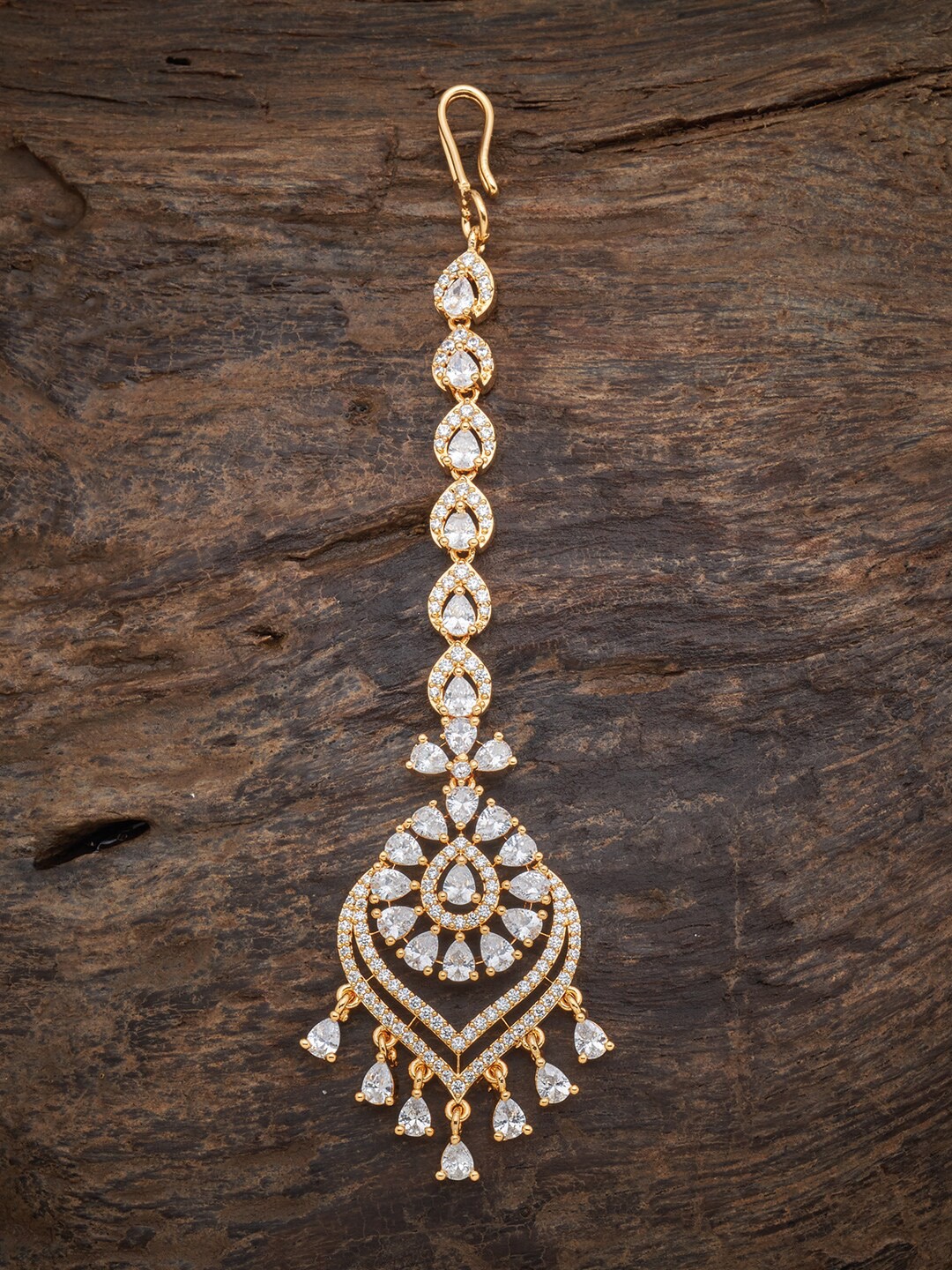 

Kushal's Fashion Jewellery Gold-Plated American Diamond Studded Copper Maang Tikka