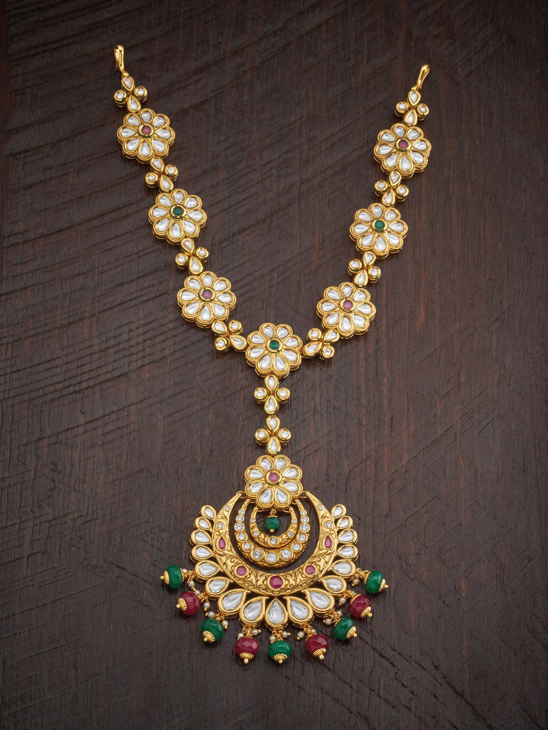 

Kushal's Fashion Jewellery Kundan-Studded Mathapatti, Red