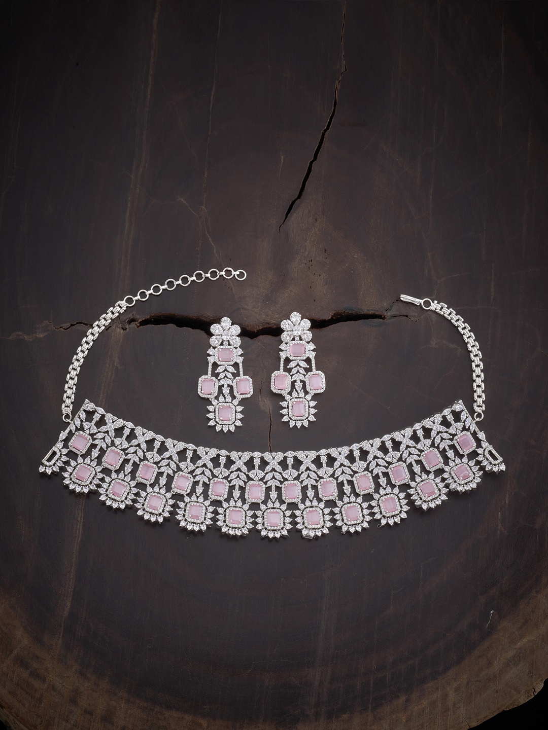 

Kushal's Fashion Jewellery Rhodium-Plated CZ-Studded Jewellery Set, Silver