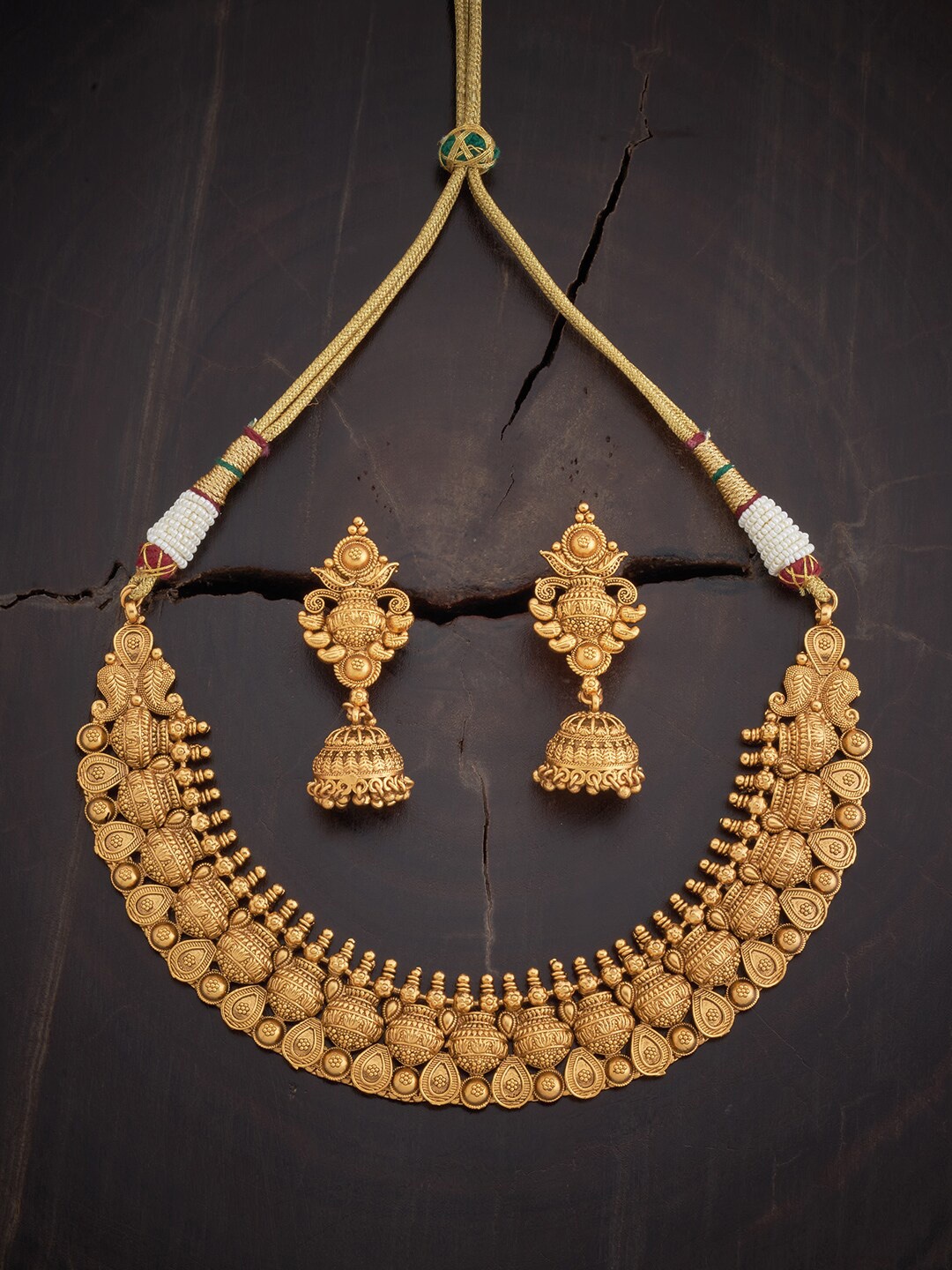 

Kushal's Fashion Jewellery Stone Studded & Beaded Temple Jewellery Set, Gold