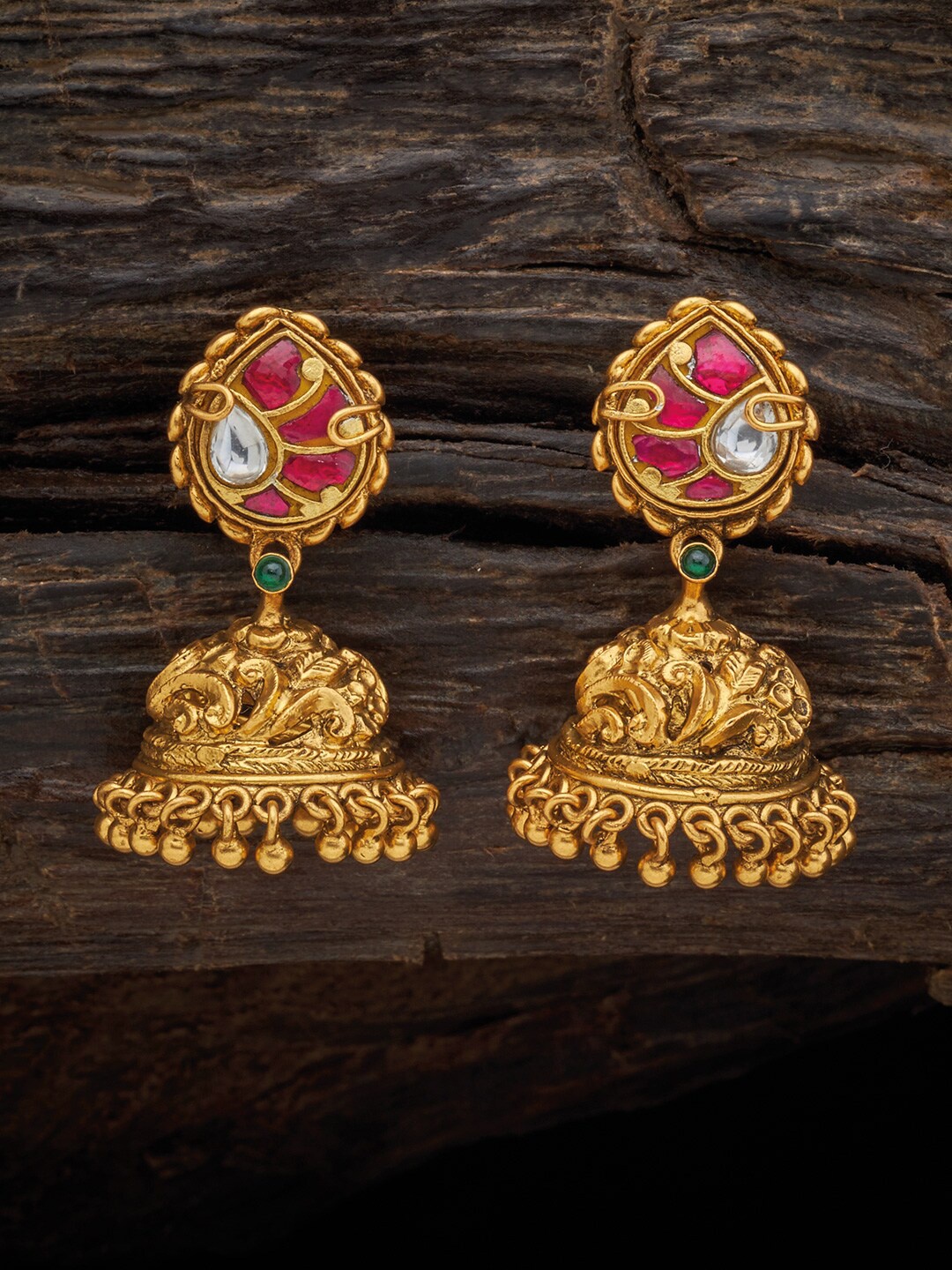 

Kushal's Fashion Jewellery Contemporary Jhumkas Earrings, Red