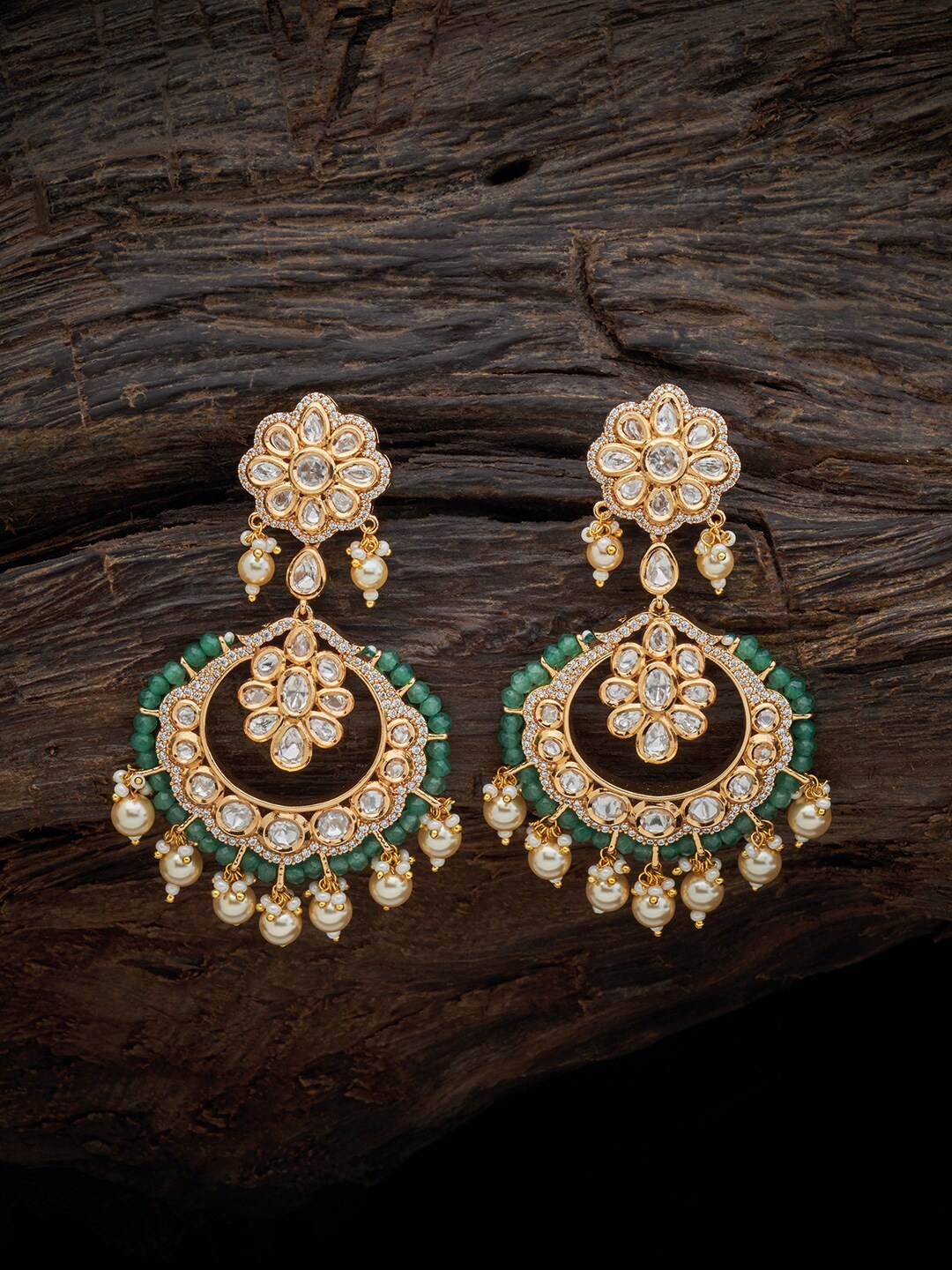 

Kushal's Fashion Jewellery Gold-Plated Kundan Studded Contemporary Drop Earrings, Green