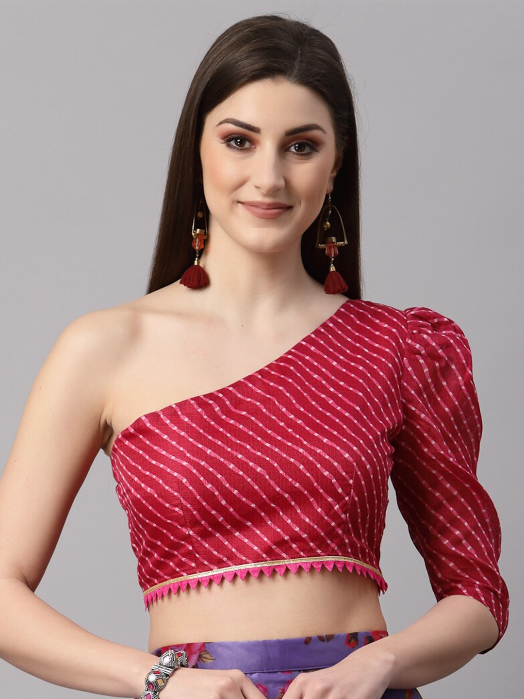 

NEUDIS Print One Shoulder Crop Top, Maroon