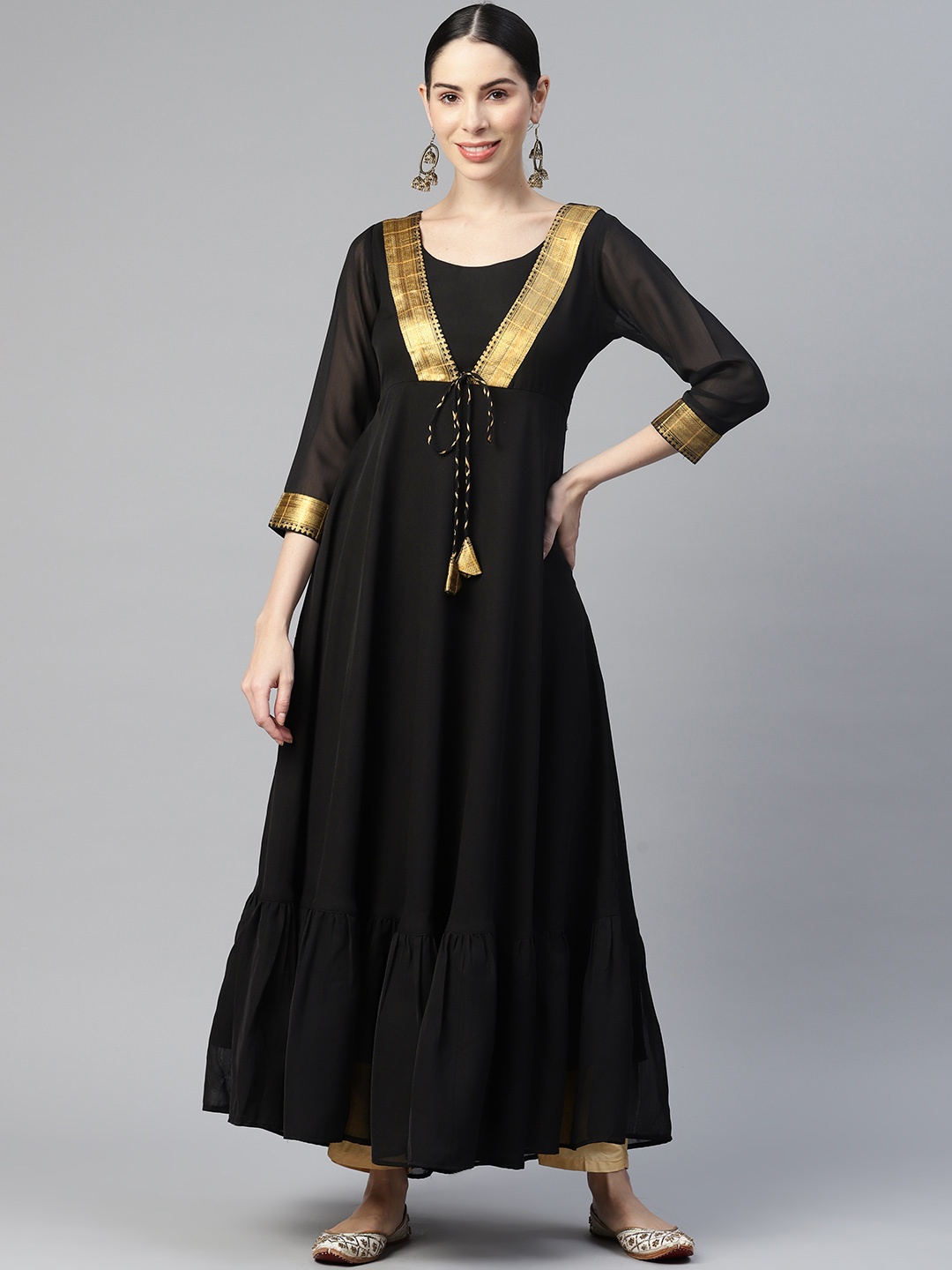

MBE Women Georgette Anarkali Kurta, Black