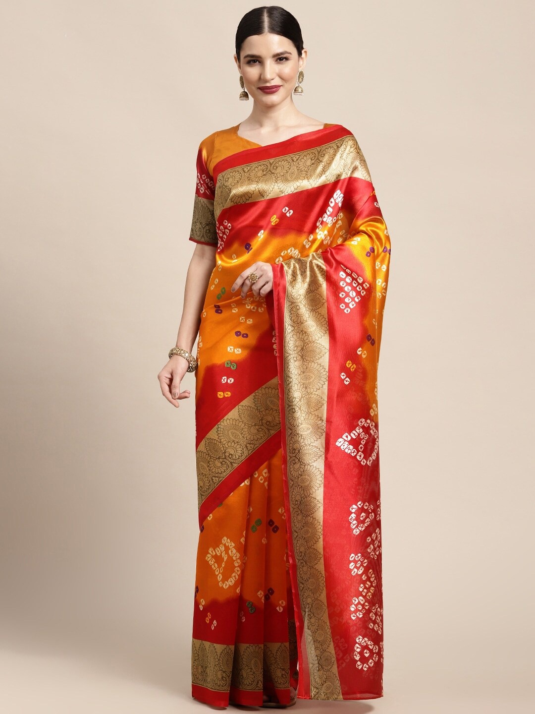 

Anouk Bandhani Art Silk Bandhani Saree, Mustard