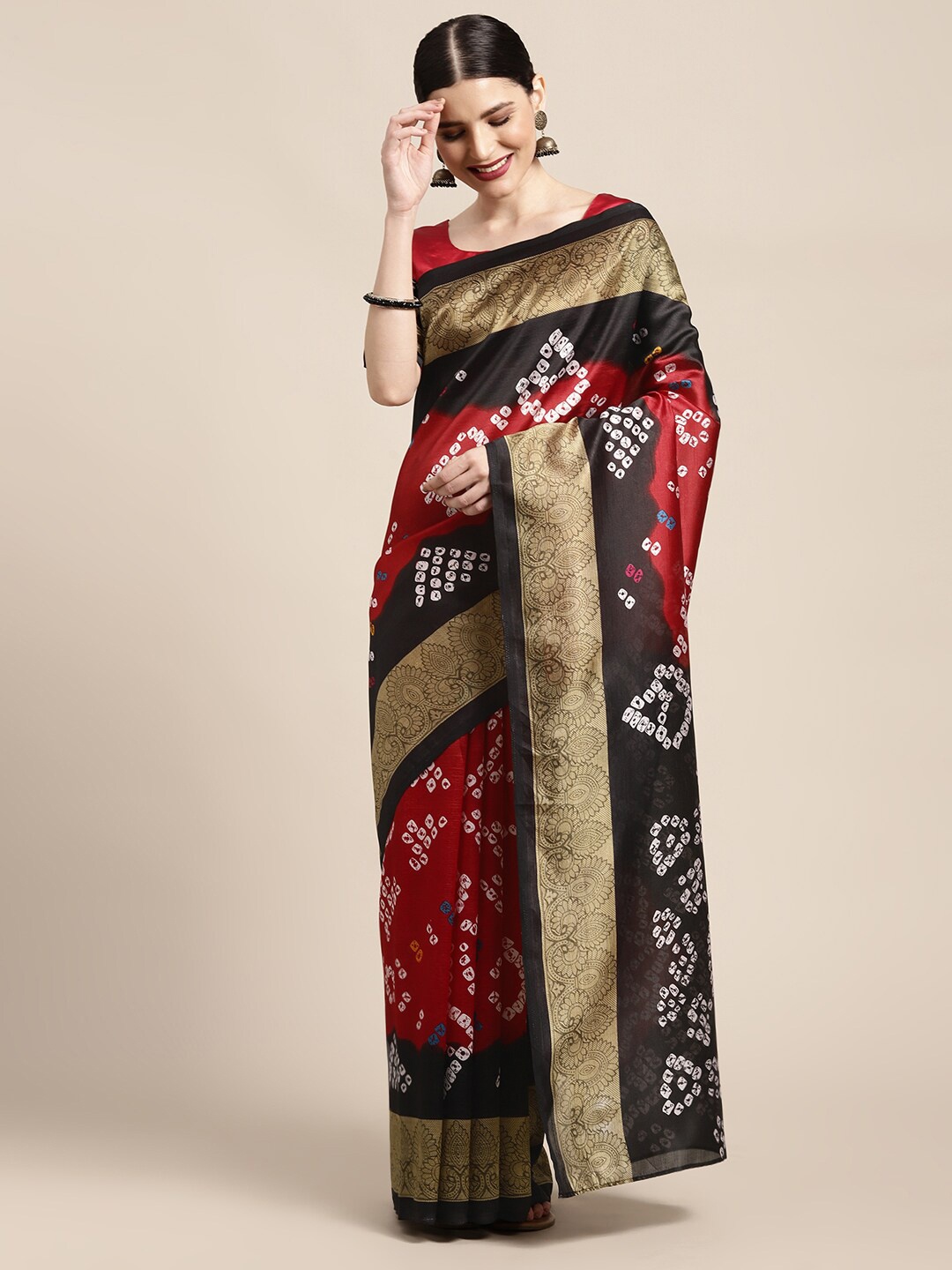 

Anouk Bandhani Art Silk Bandhani Saree, Red