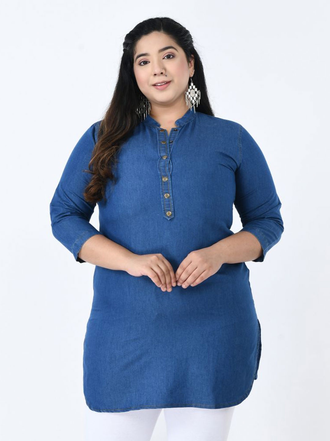 

SAAKAA Plus Size Mandarin Collar Tunic, Blue
