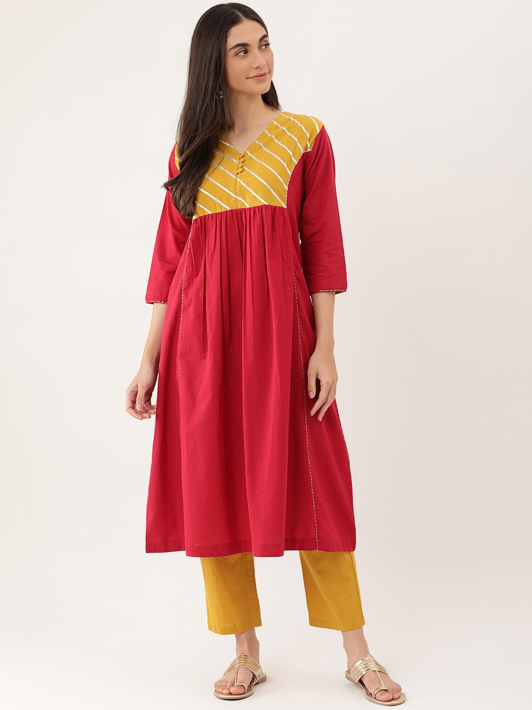 

Lokatita Women Gota Patti Yoke Design Kurta, Red