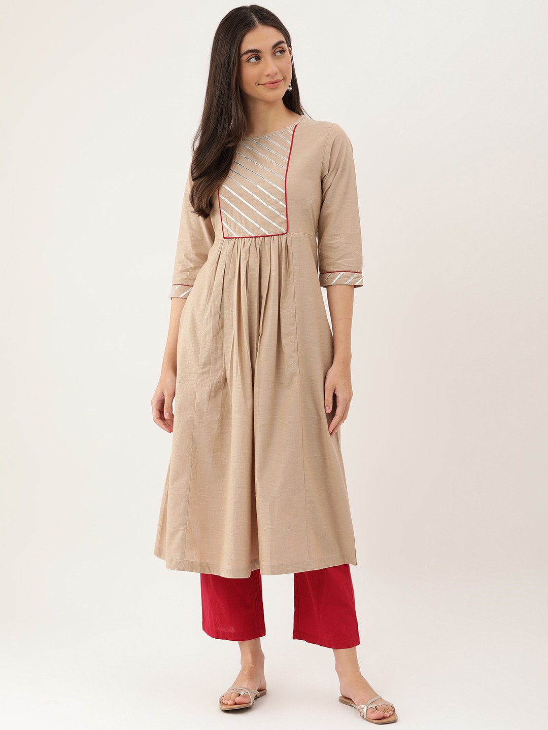

Lokatita Women Gota Patti Yoke Design Cotton Kurta, Beige