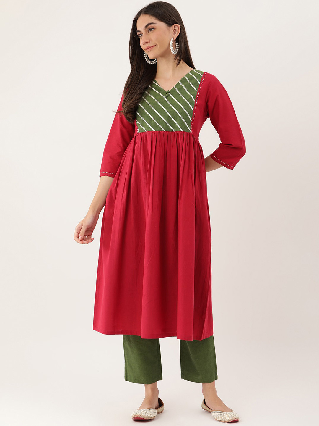 

Lokatita Women Gota Patti Yoke Design Kurta, Red