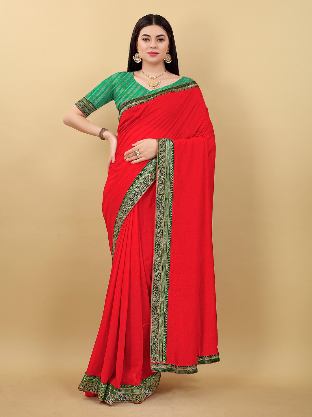 

KALINI Silk Blend Banarasi Saree, Red