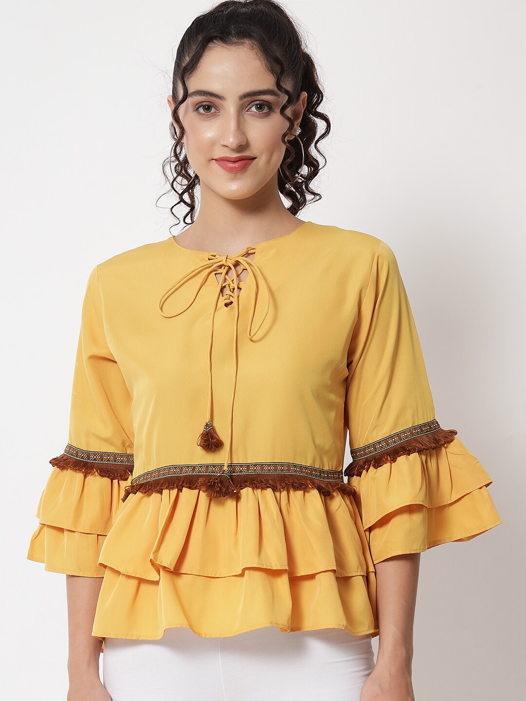 

Kannan Tie-Up Neck Crepe Top, Yellow