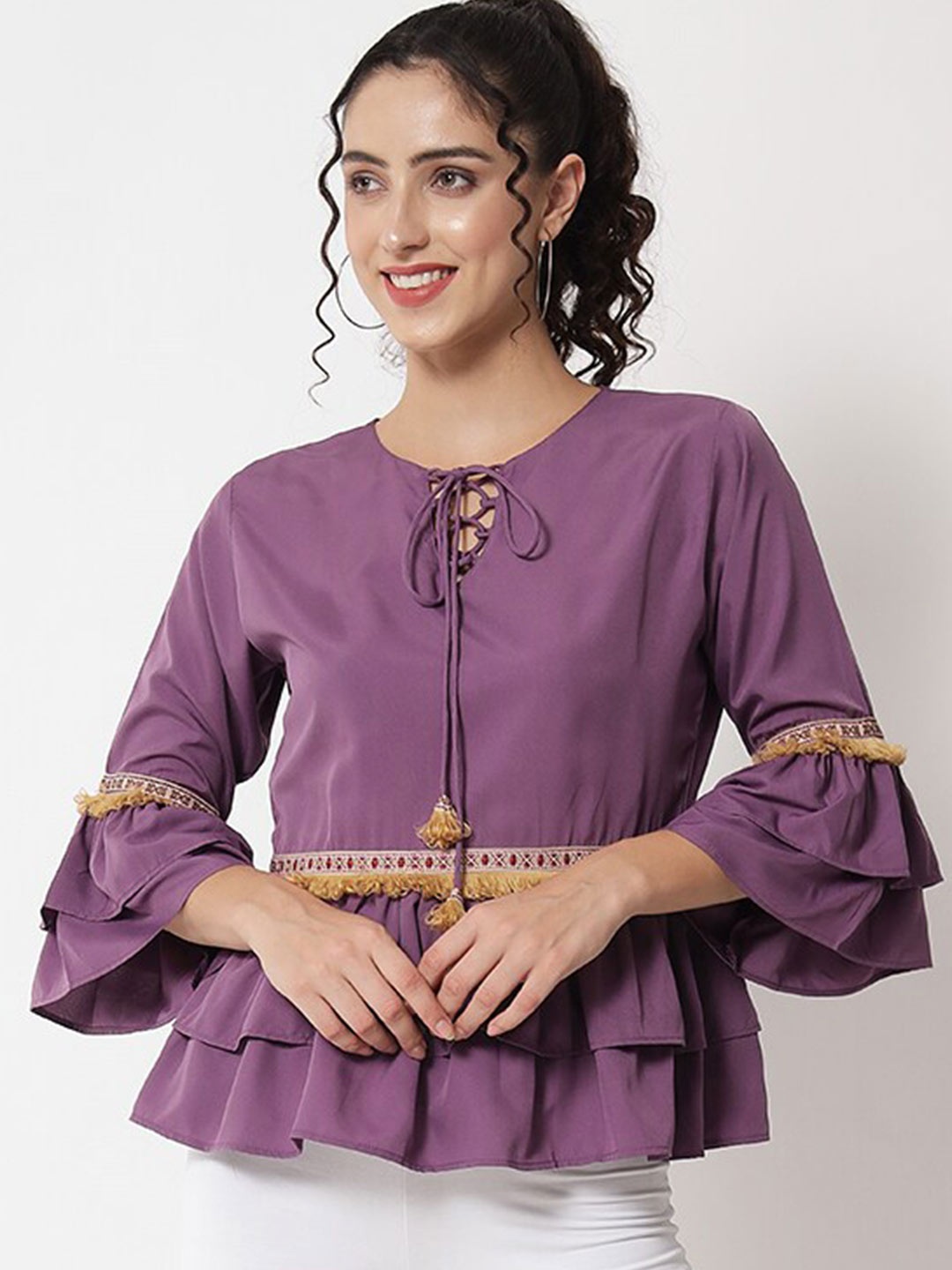 

Kannan Crepe Cinched Waist Top, Purple