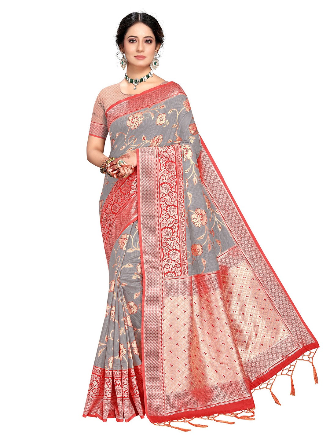 

Mitera Woven Design Silk Blend Banarasi Zari Saree, Grey