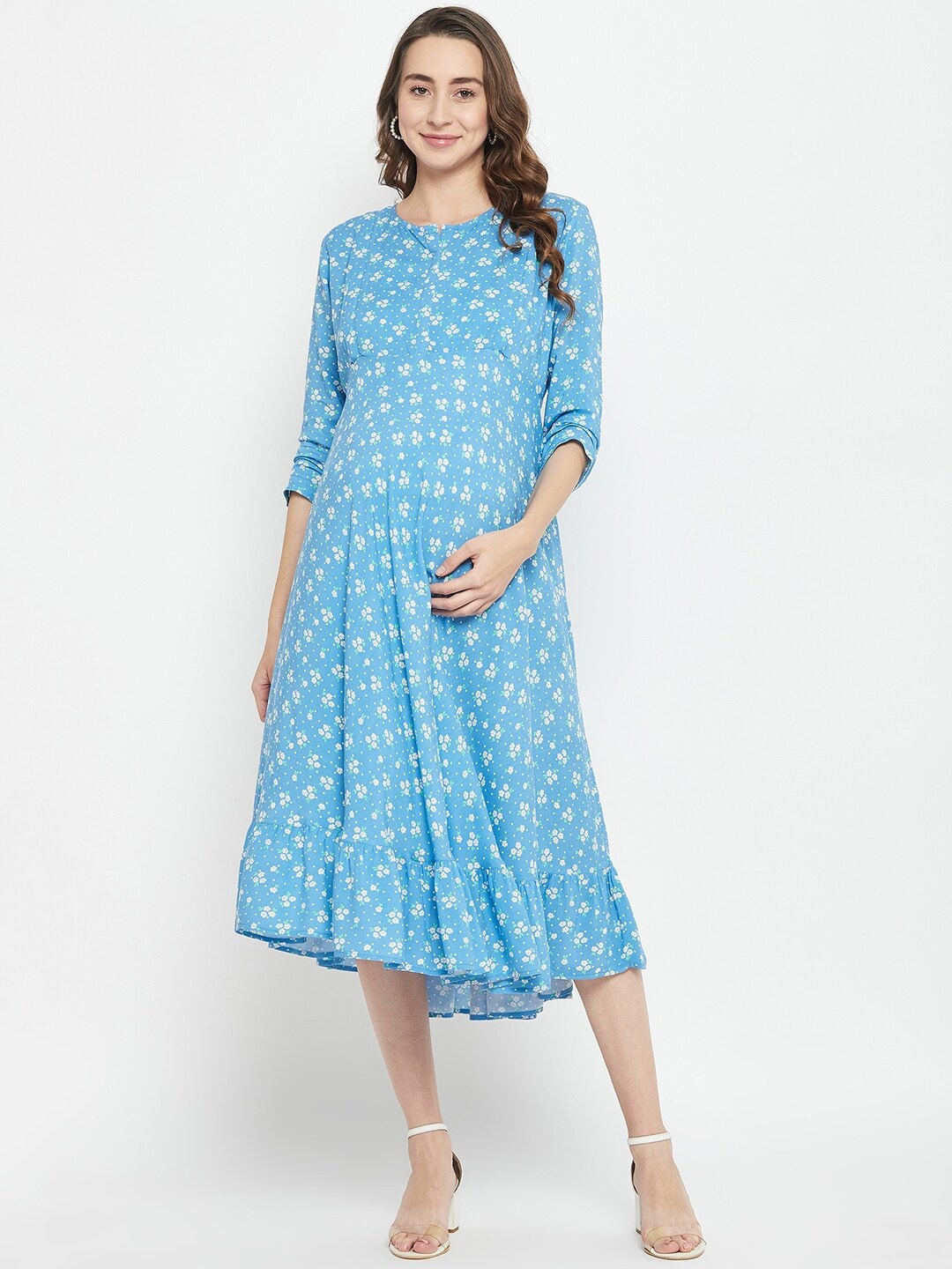 

Hypernation Floral Printed Maternity A-Line Midi Dress, Blue