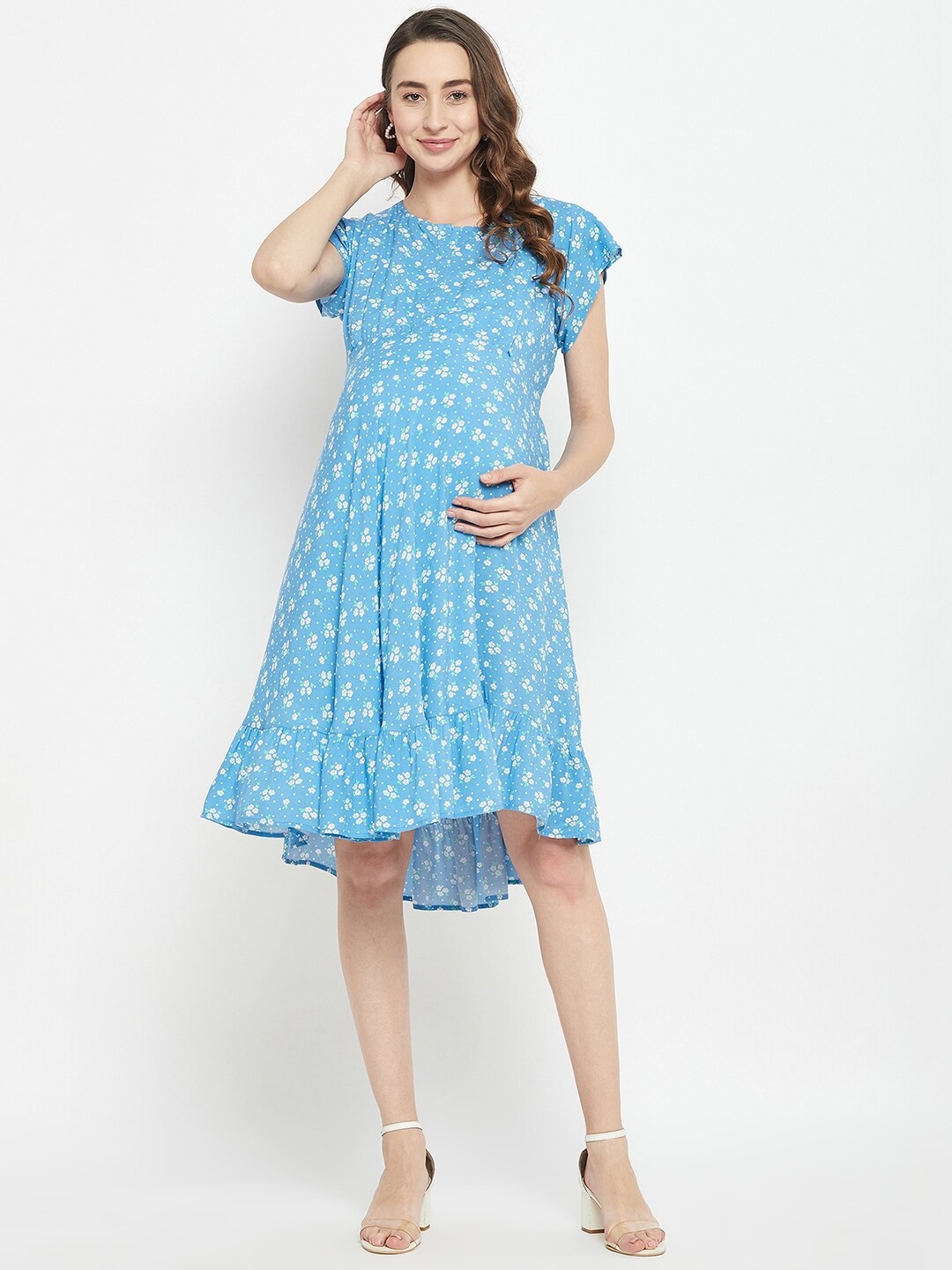 

Hypernation Floral Printed Maternity A-Line Midi Dress, Blue