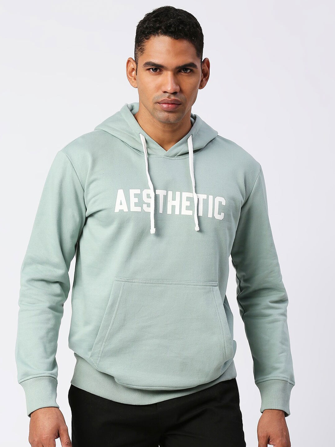 

AESTHETIC NATION Men Printed Hooded Sweatshirt, Green