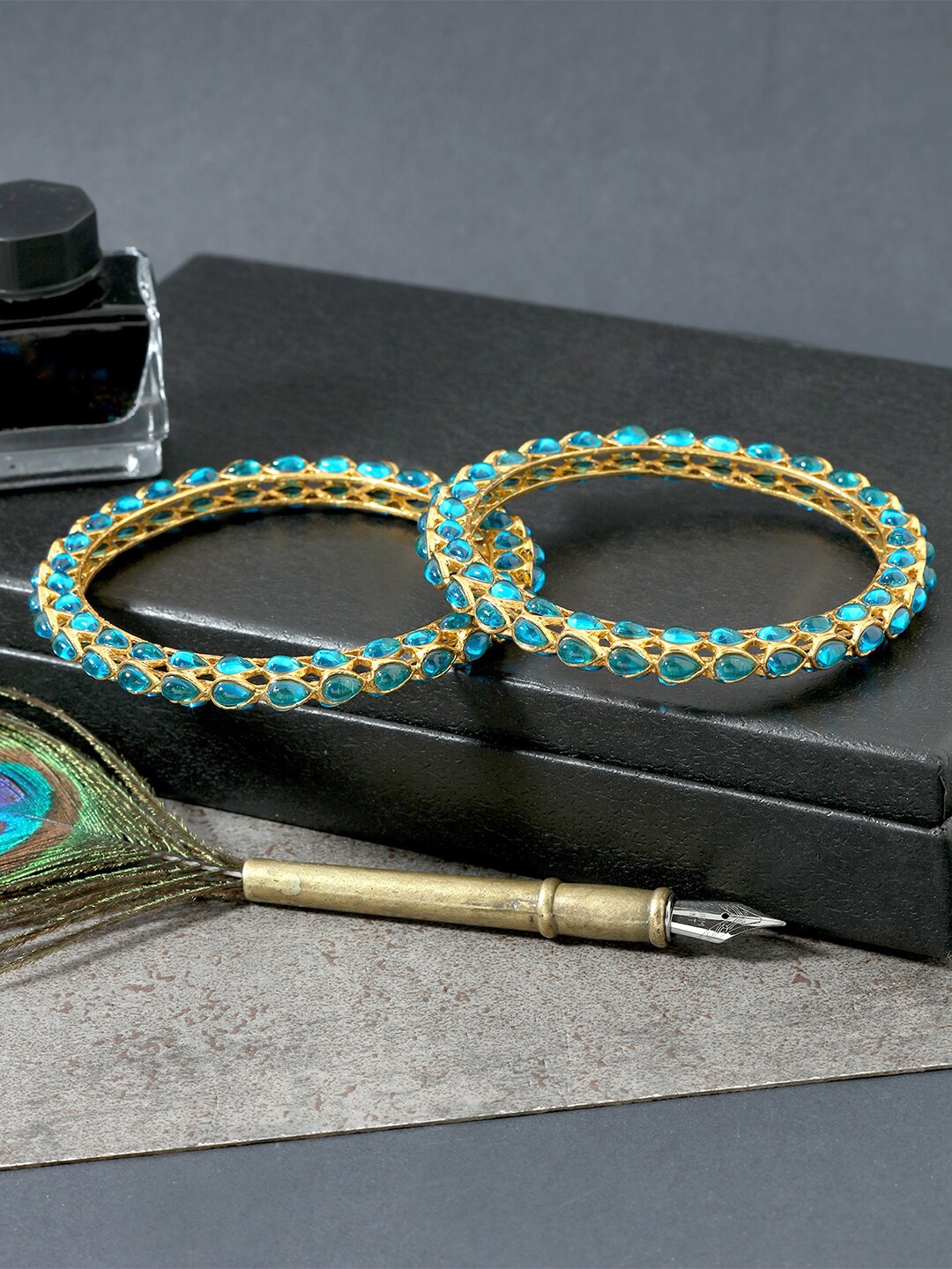 

AccessHer Set Of 2 Gold-Plated & Stone-Studded Kada Bangle
