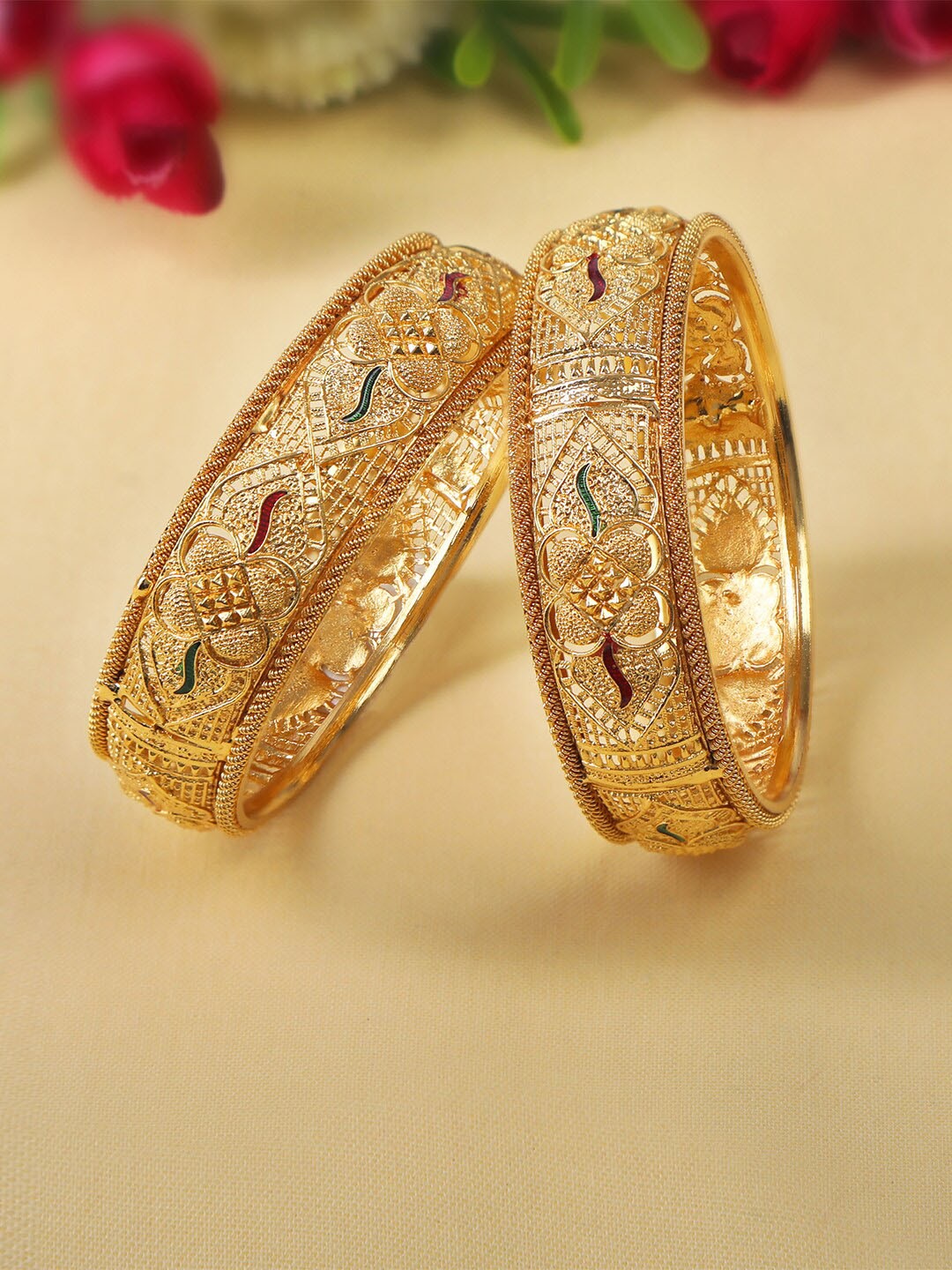 

AccessHer Set Of 2 Gold-Plated Kada Bangles