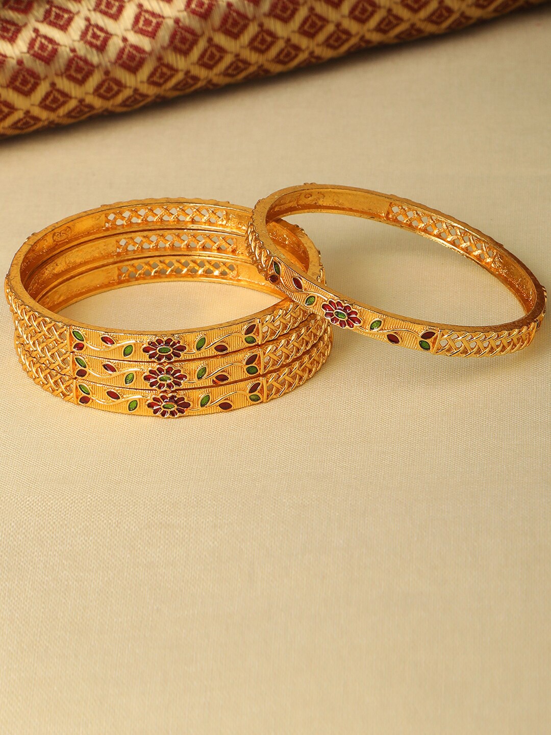 

AccessHer Set Of 4 Gold-Plated Meenkari Bangle