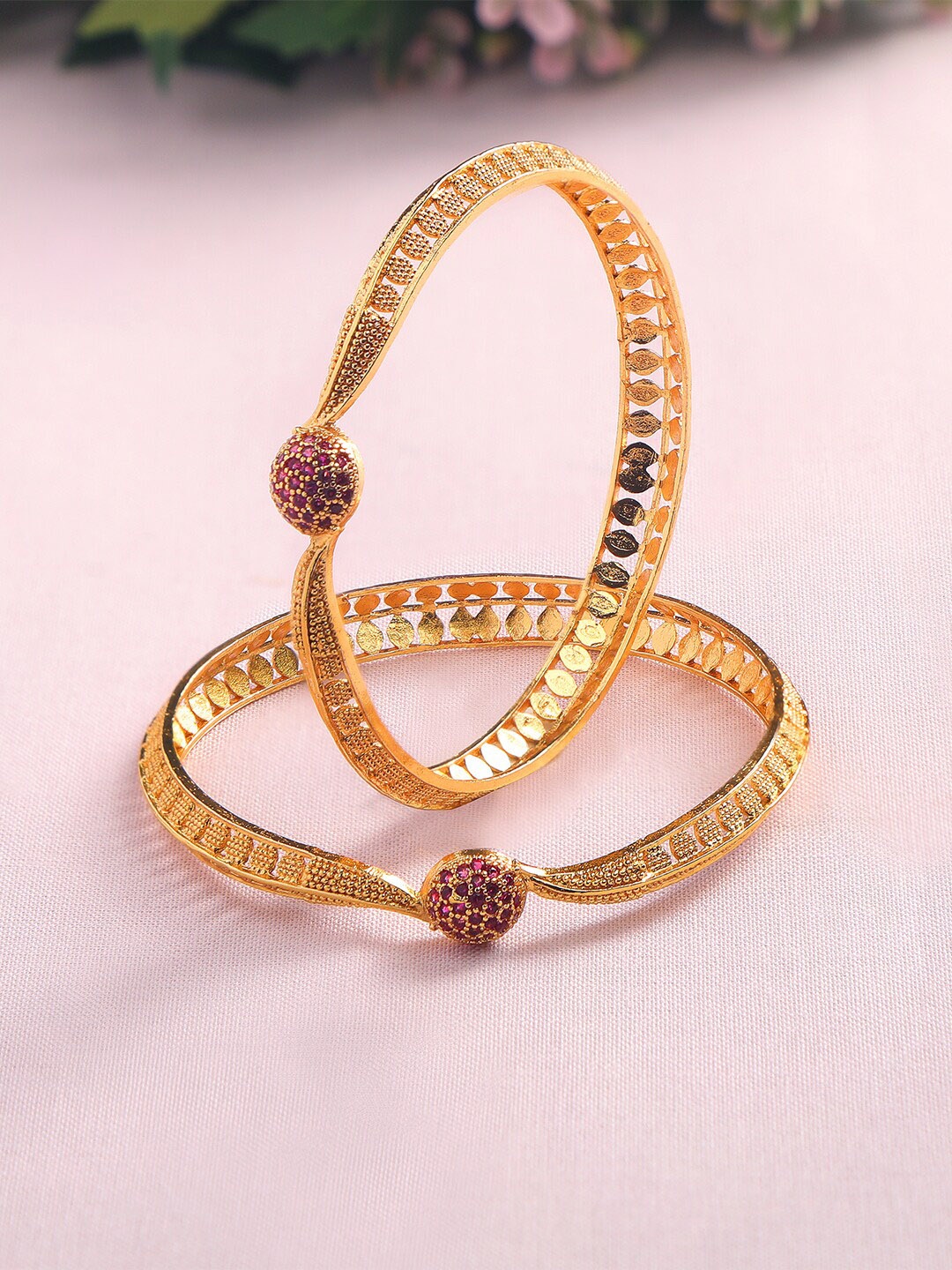 

AccessHer Set Of 2 Gold-Plated AD-Studded Bangle, Pink