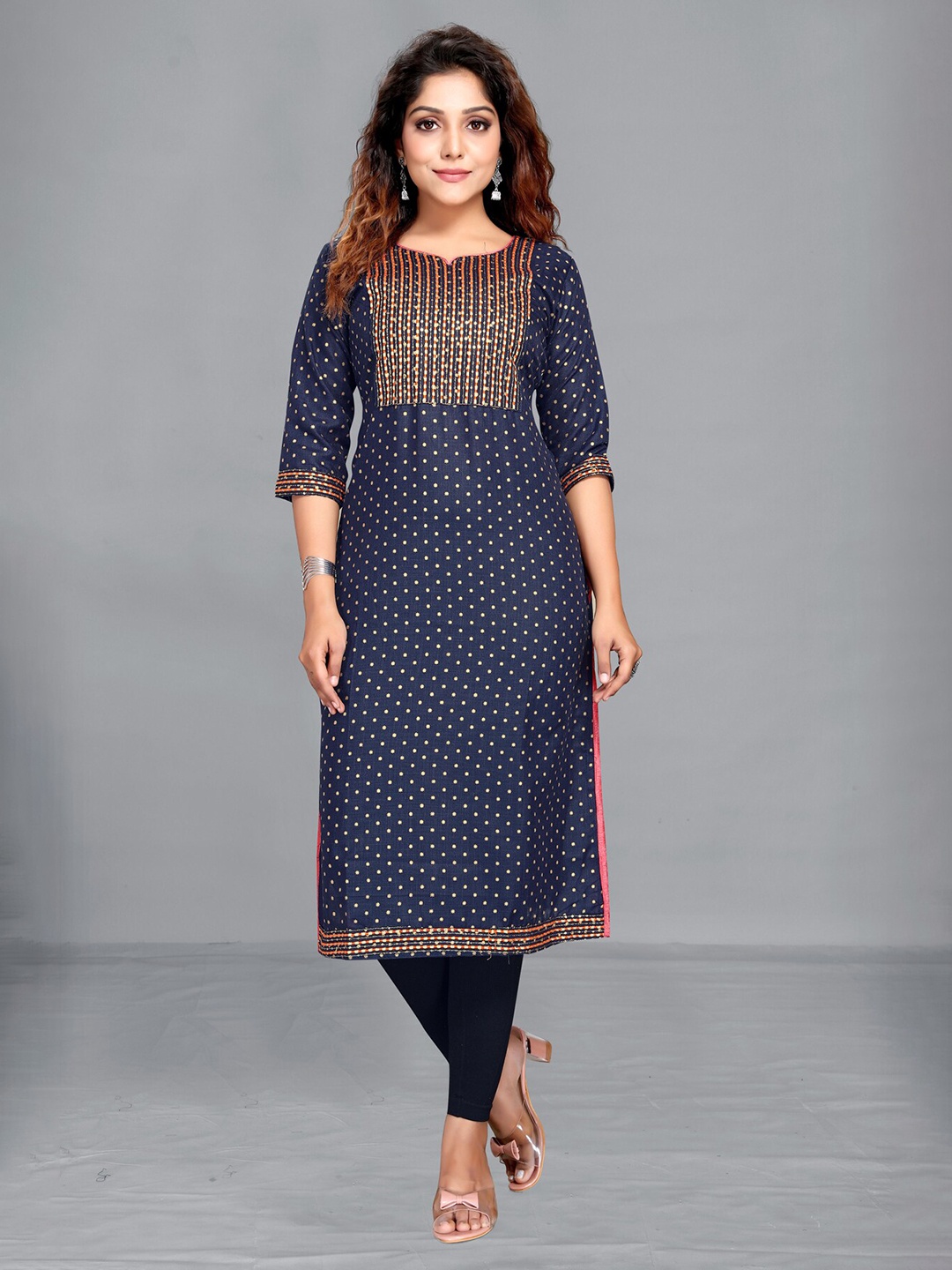 

MARUTI ART Women Ethnic Motifs Printed Thread Work Kurta, Navy blue