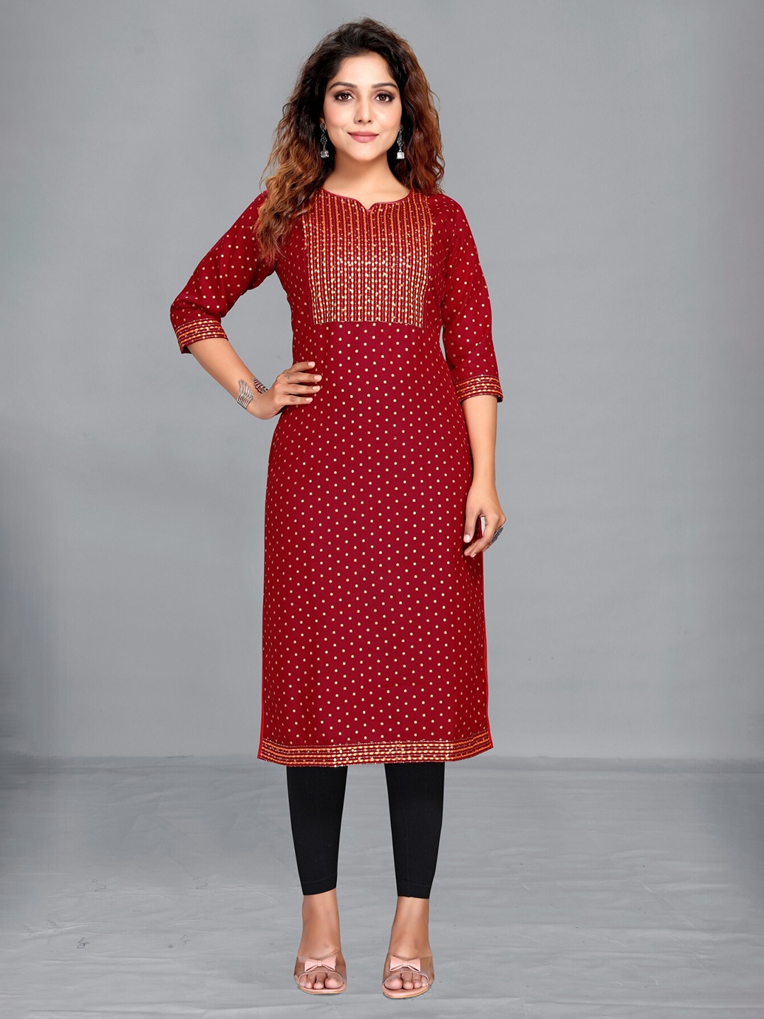 

MARUTI ART Women Ethnic Motifs Printed Indie Prints Kurta, Maroon