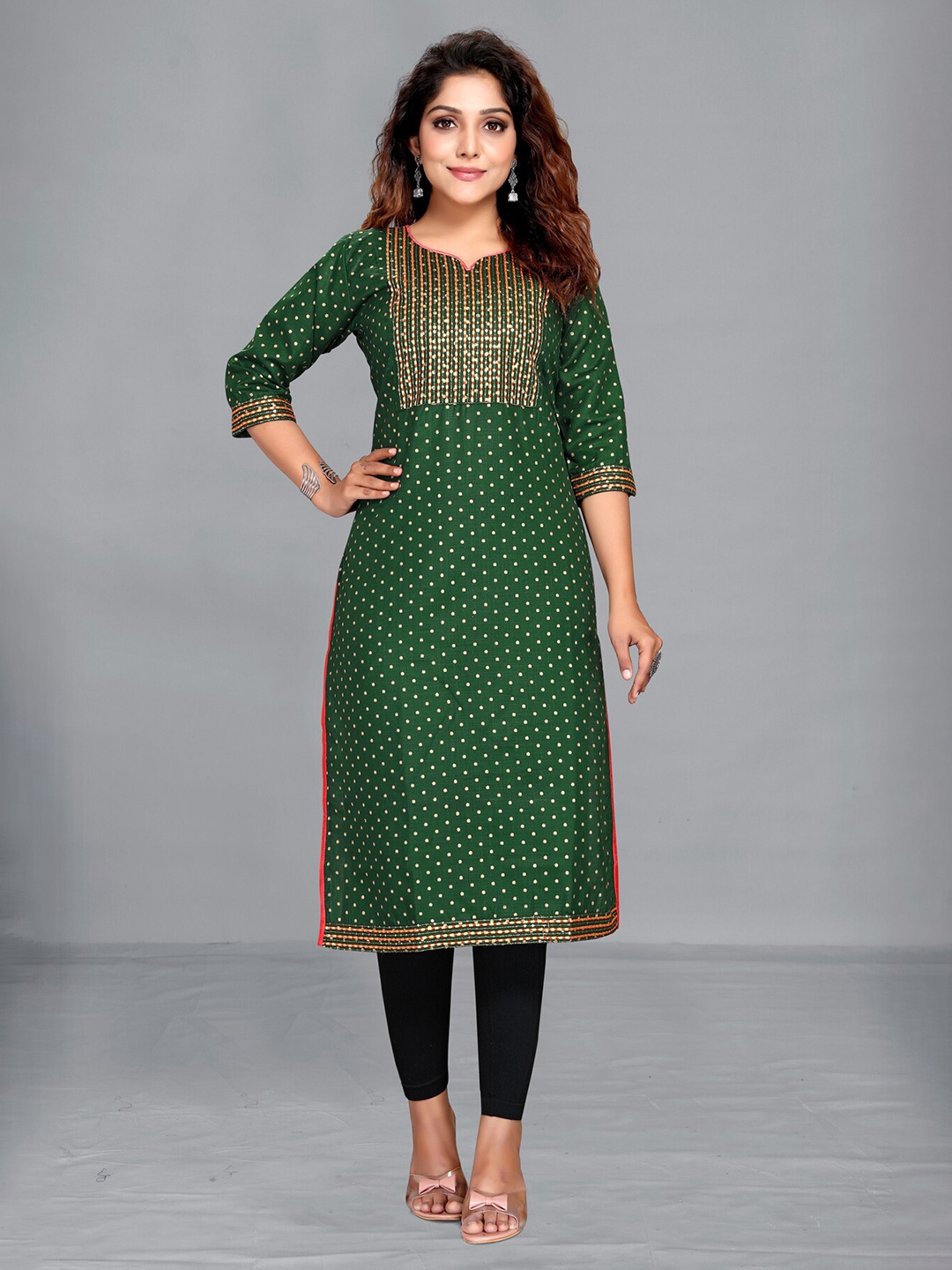 

MARUTI ART Floral Printed Gotta Patti Kurta, Green