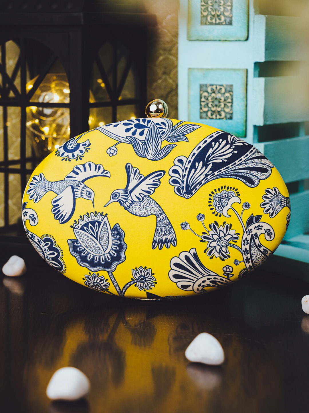 

NR By Nidhi Rathi Women Printed Fabric Box Clutch, Yellow