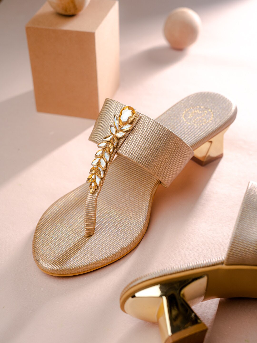 

NR By Nidhi Rathi Embellished Casual Block Heels, Gold