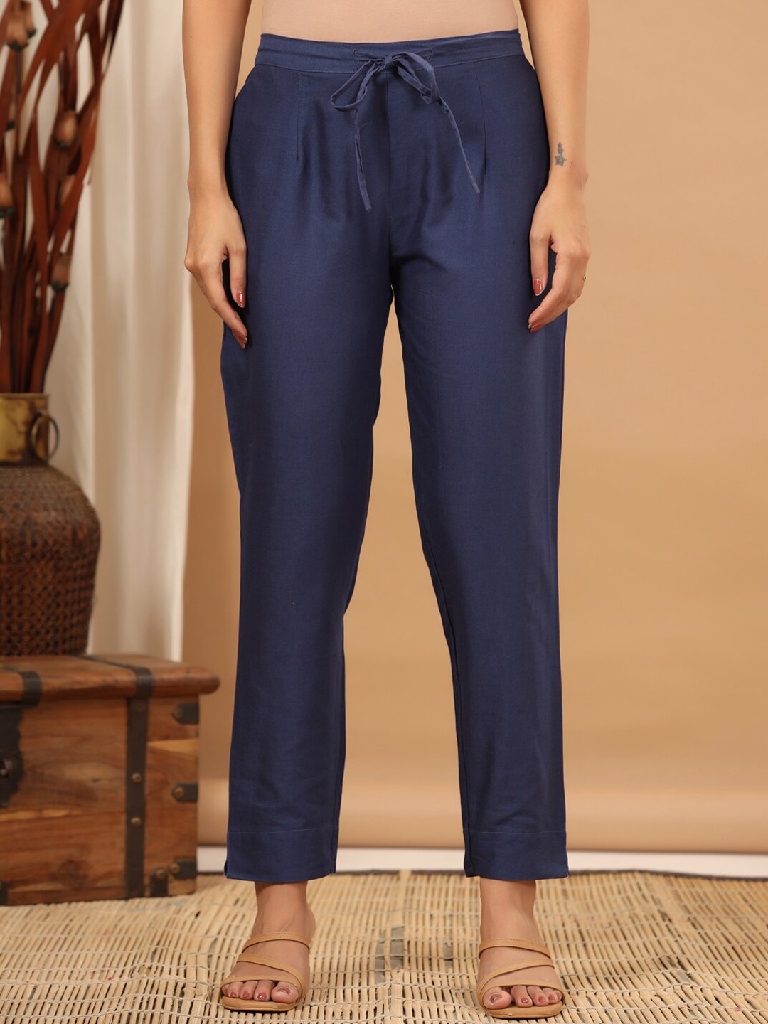 

ETHNIC STREET Women Smart Easy Wash Cotton Formal Trousers, Blue