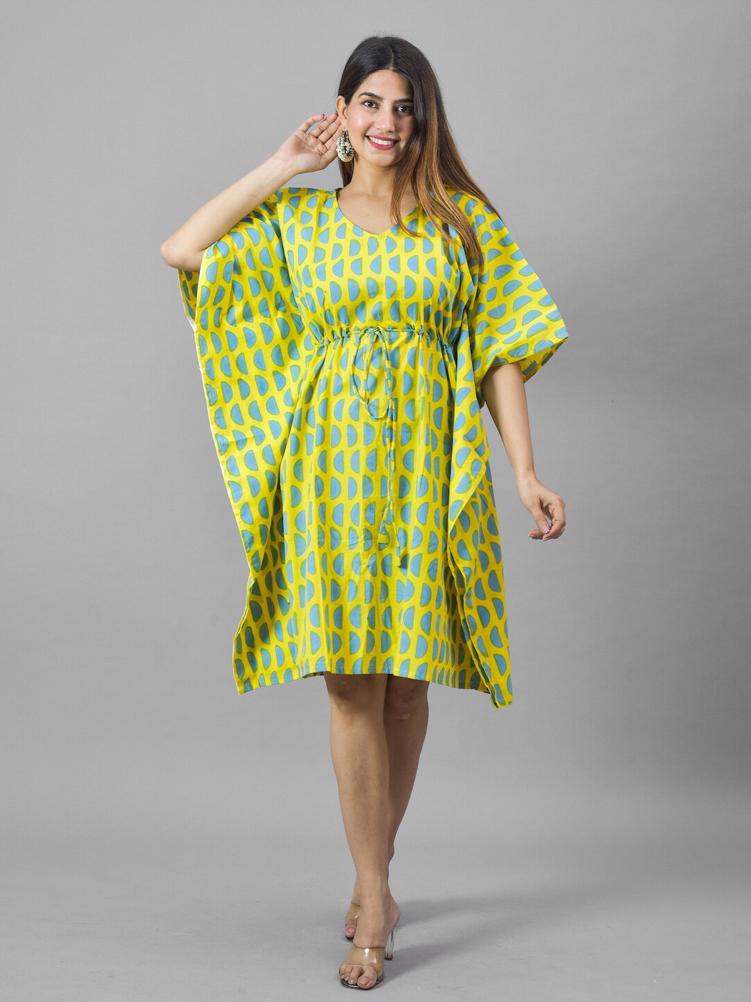 

CYU Geometric Printed Kaftan Cotton Dress, Yellow