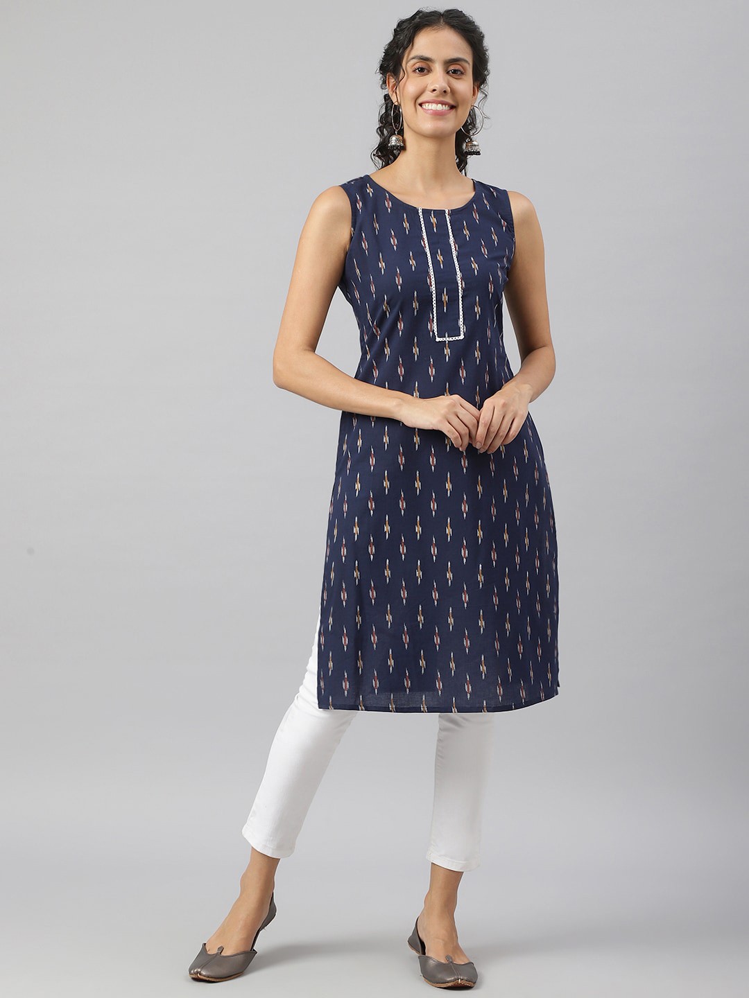 

METRO-FASHION Women Geometric Cotton Kurta, Navy blue