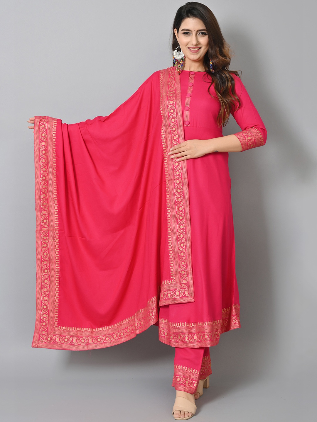 

VASTRAMANIAA Women A-Line Kurta with Trousers & With Dupatta, Pink