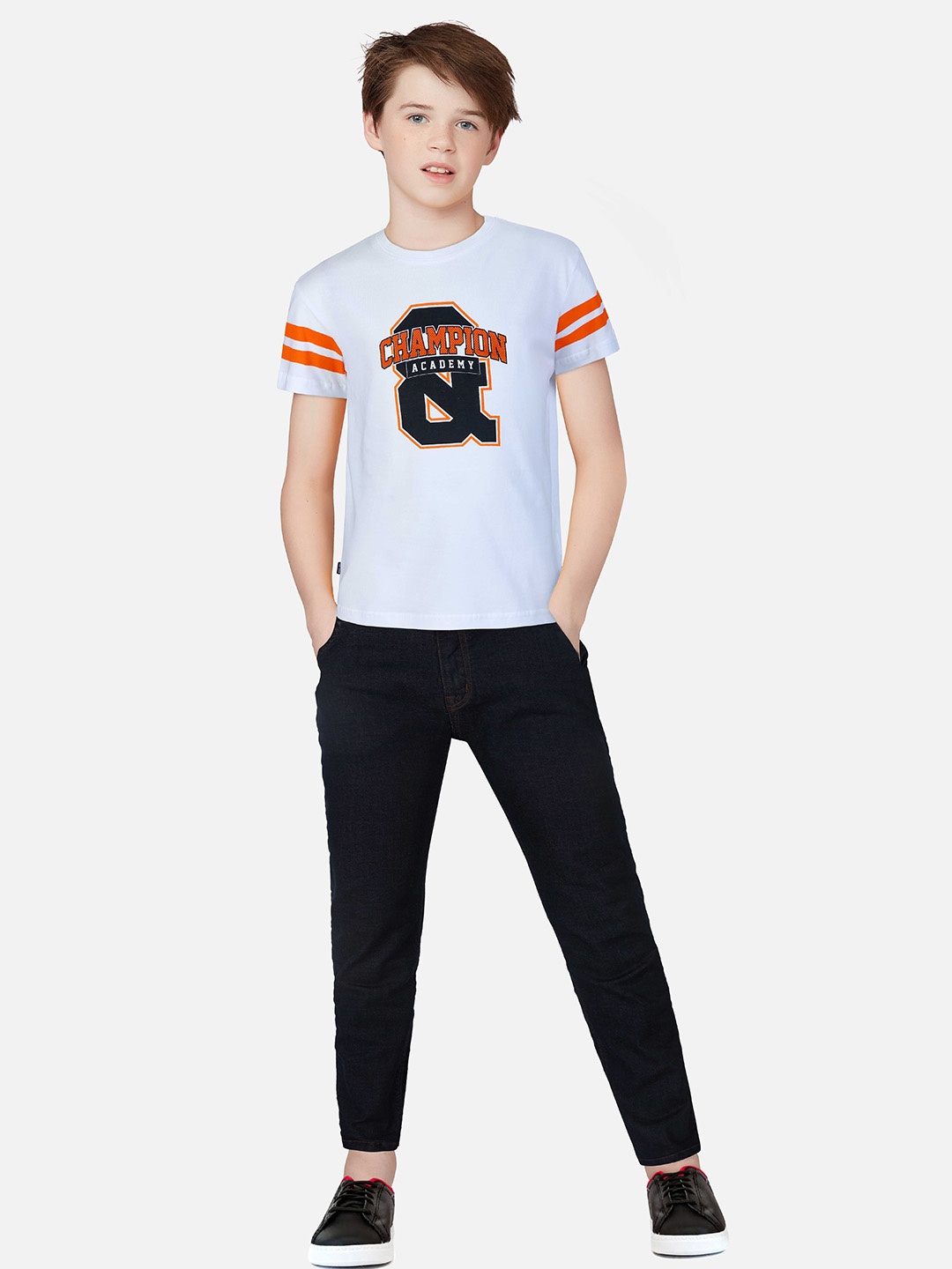 

Gini and Jony Boys Typography Printed Cotton T-shirt, White